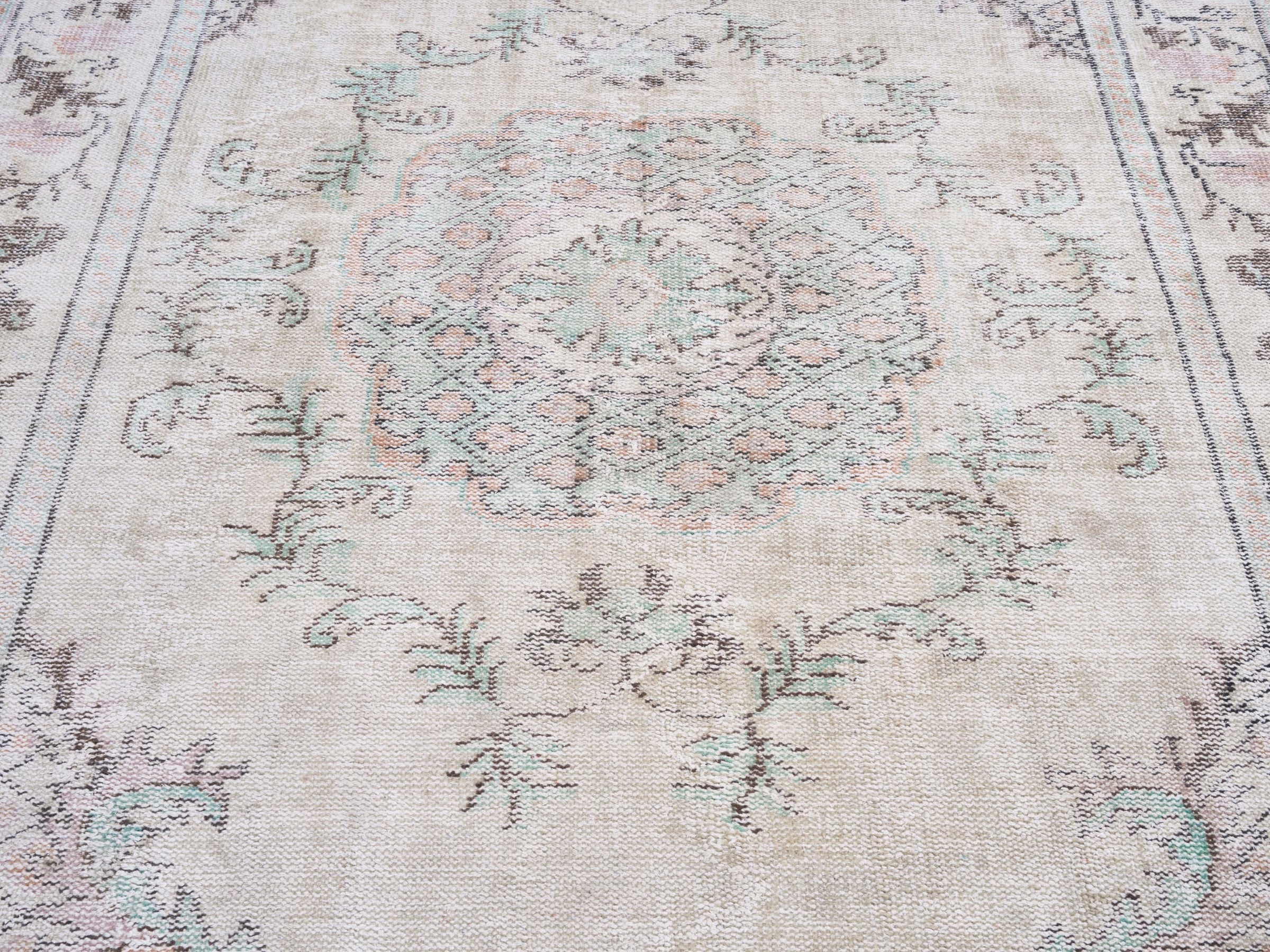 Turkish Manisa area rug in cream and muted pink, view 4 of 10