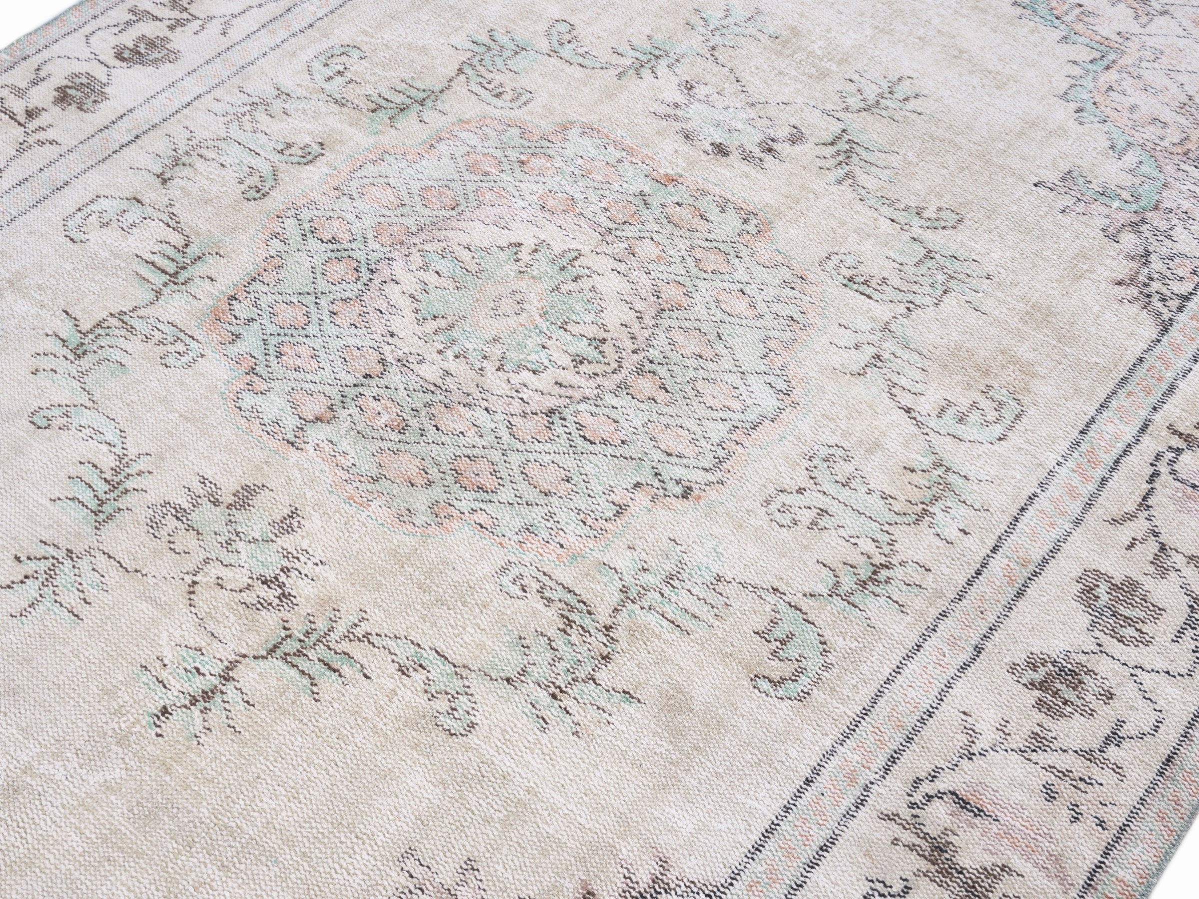 Turkish Manisa area rug in cream and muted pink, view 5 of 10