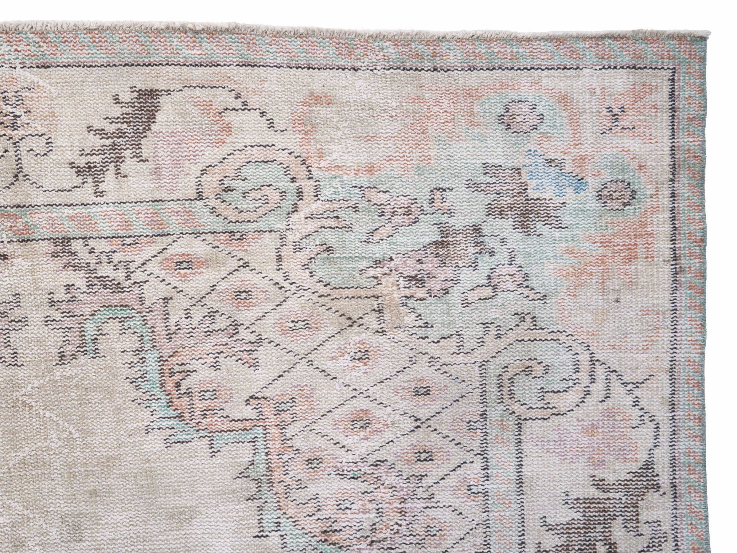Turkish Manisa area rug in cream and muted pink, view 8 of 10