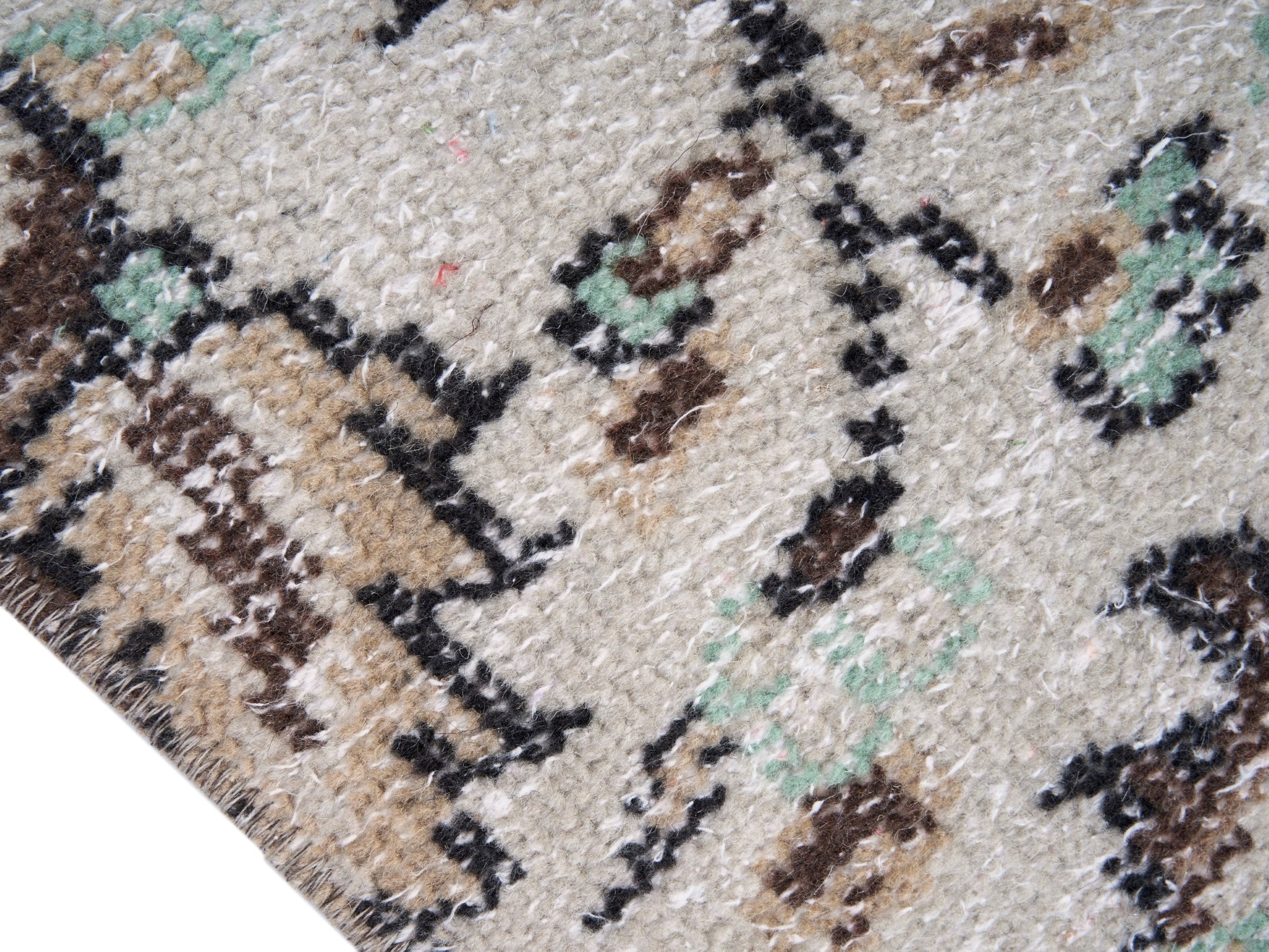 Turkish Isparta area rug in turquoise and cream, view 6 of 10