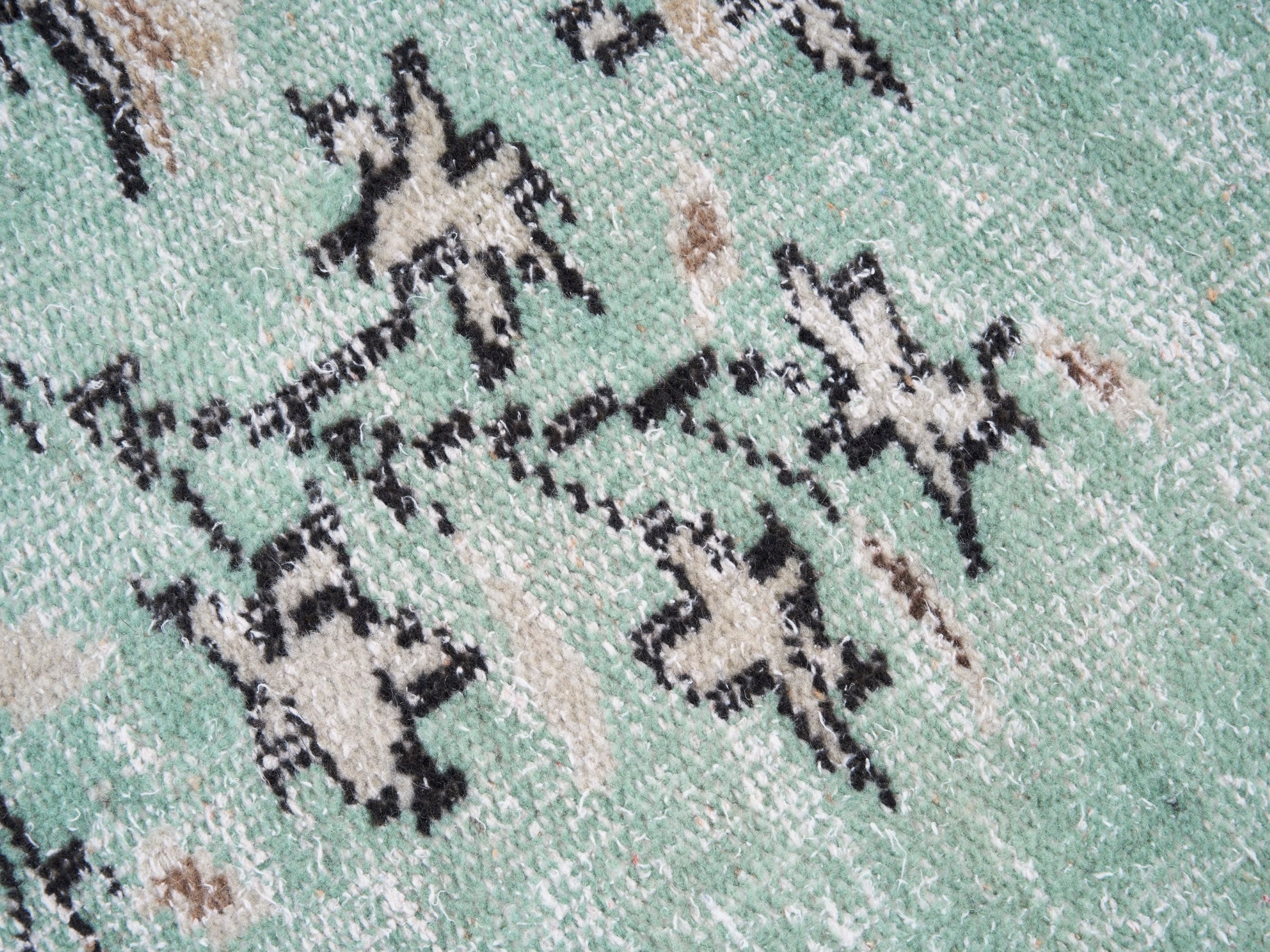 Turkish Isparta area rug in turquoise and cream, view 7 of 10
