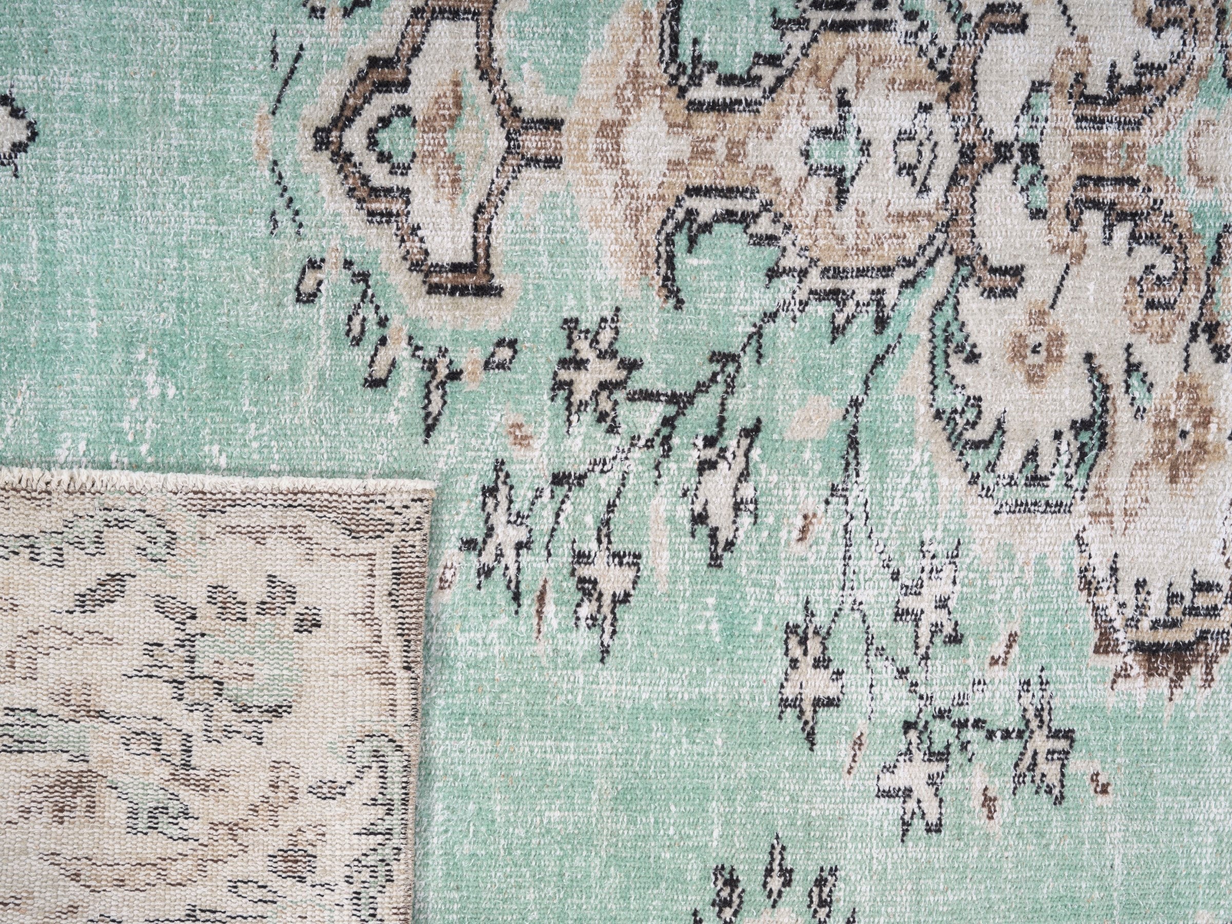 Turkish Isparta area rug in turquoise and cream, view 10 of 10