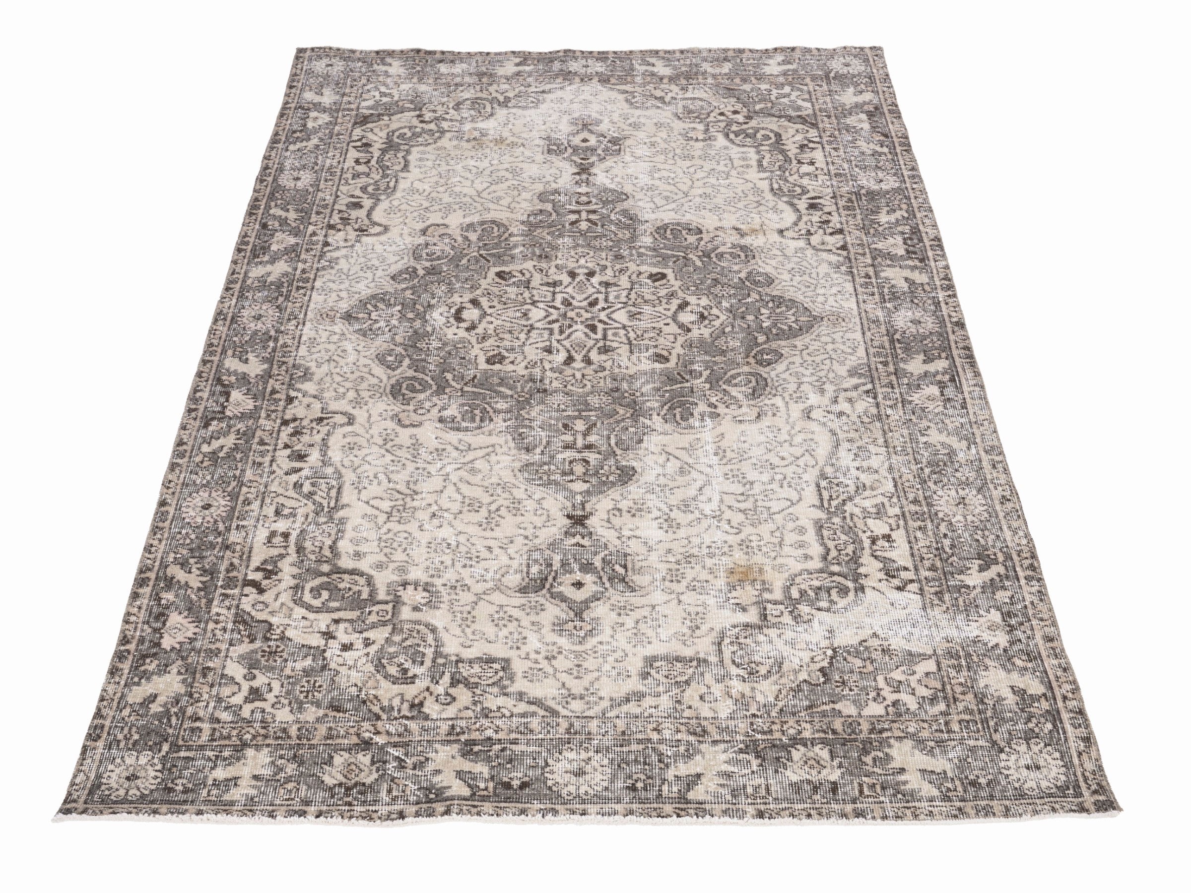 Turkish Isparta area rug in cream and greige, view 2 of 10