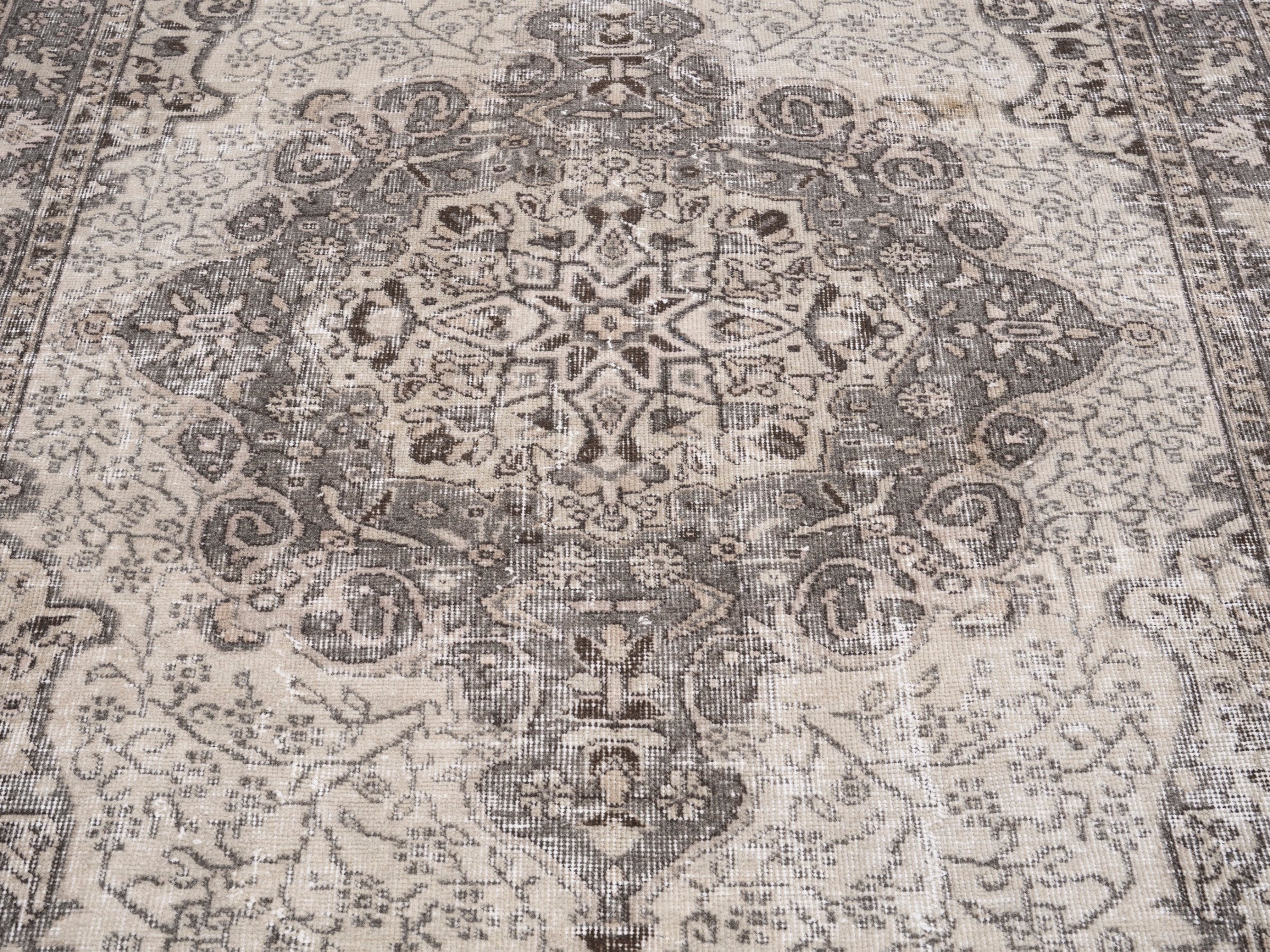 Turkish Isparta area rug in cream and greige, view 4 of 10