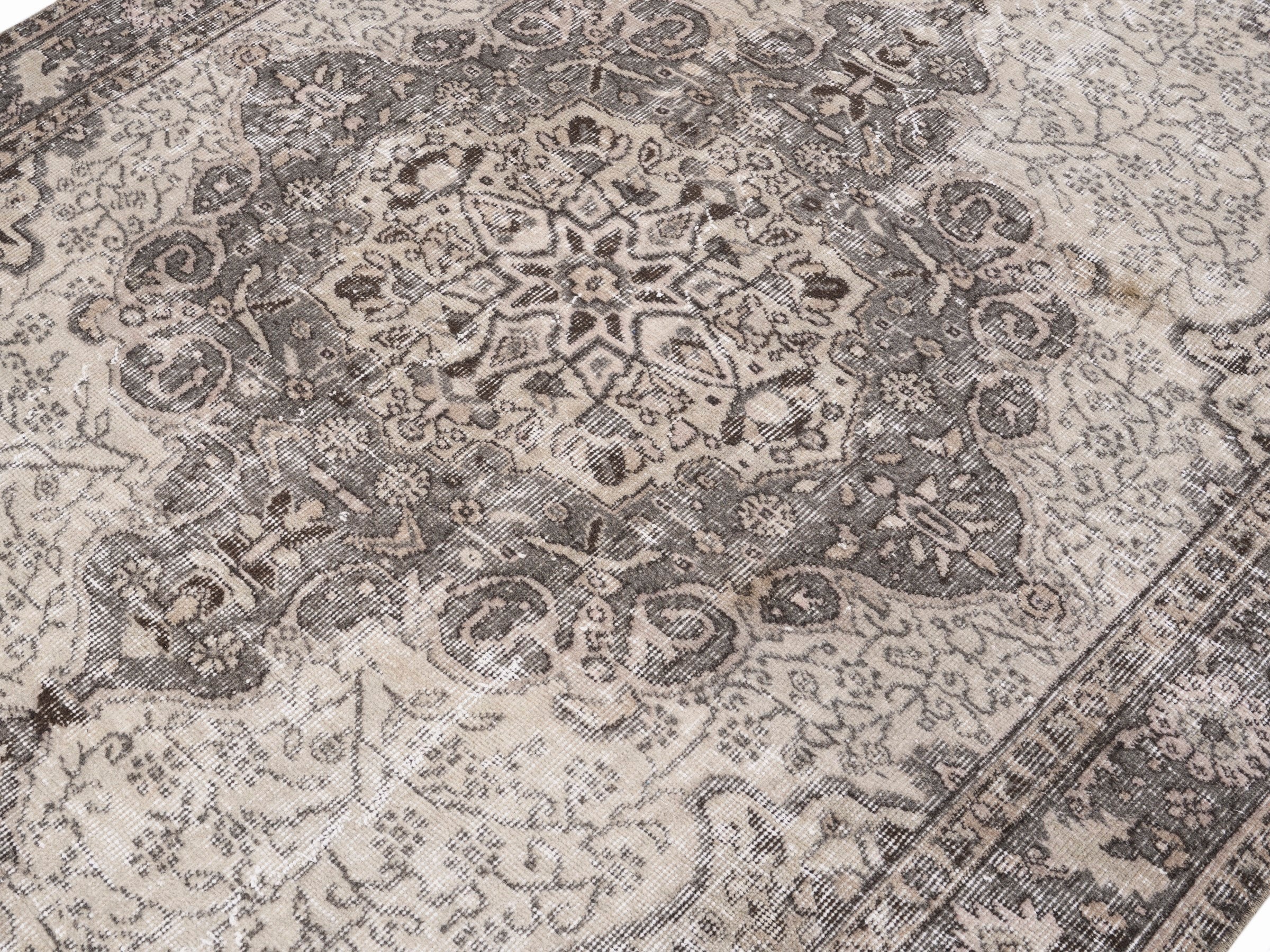 Turkish Isparta area rug in cream and greige, view 5 of 10