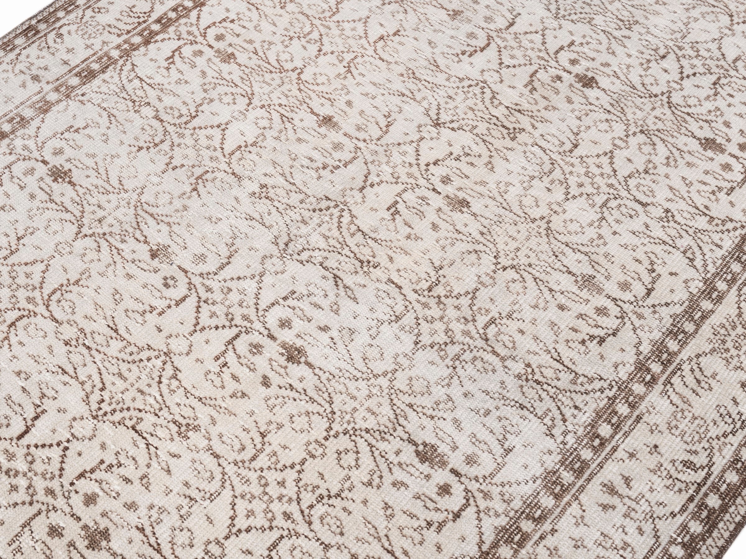 Turkish Manisa area rug in cream and taupe, view 5 of 10