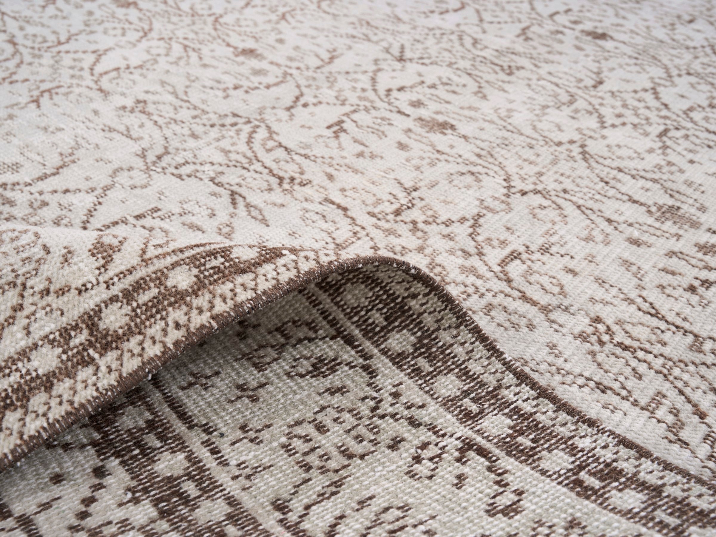 Turkish Manisa area rug in cream and taupe, view 9 of 10