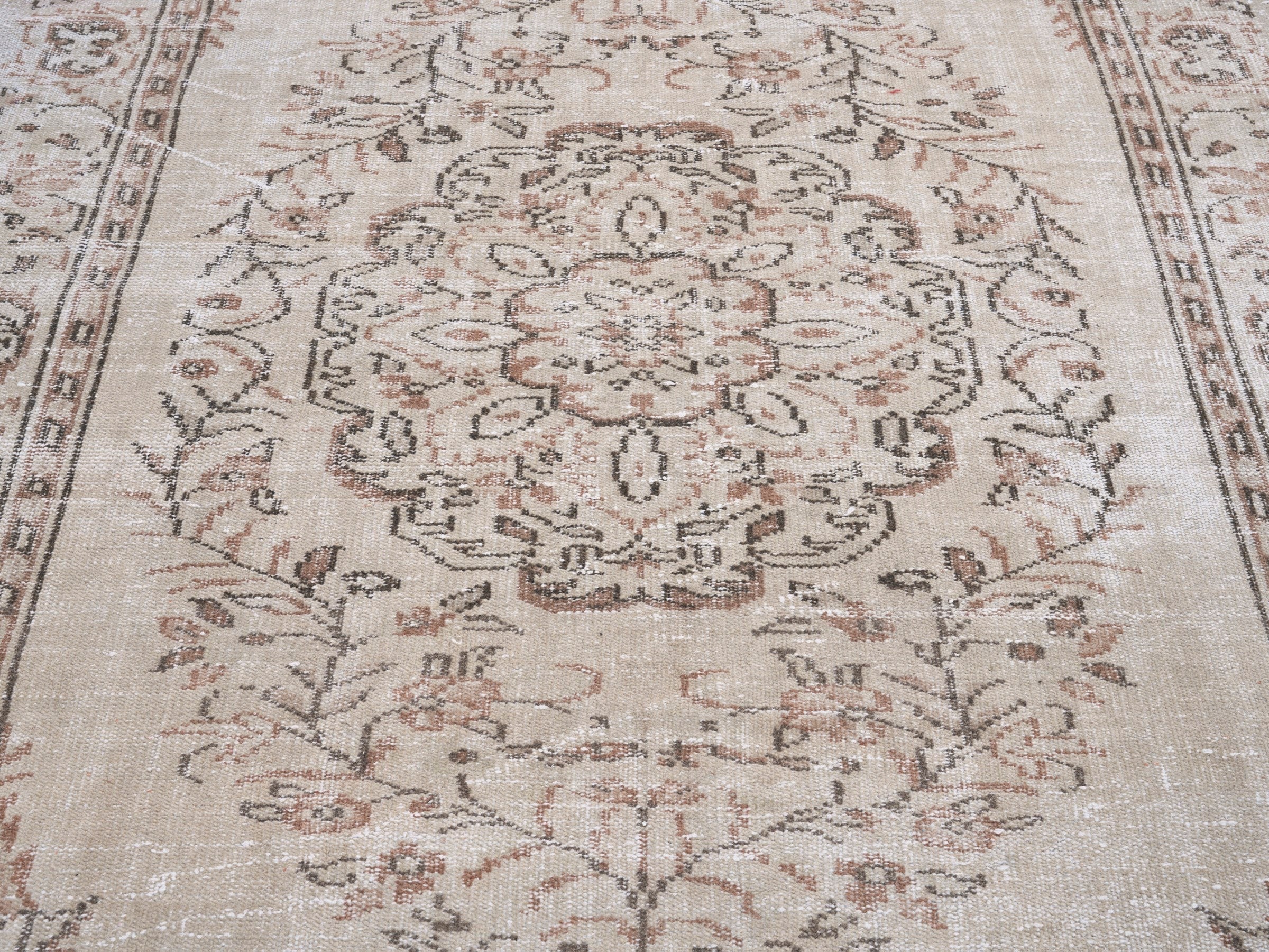 Turkish Manisa area rug in cream and rust, view 4 of 10