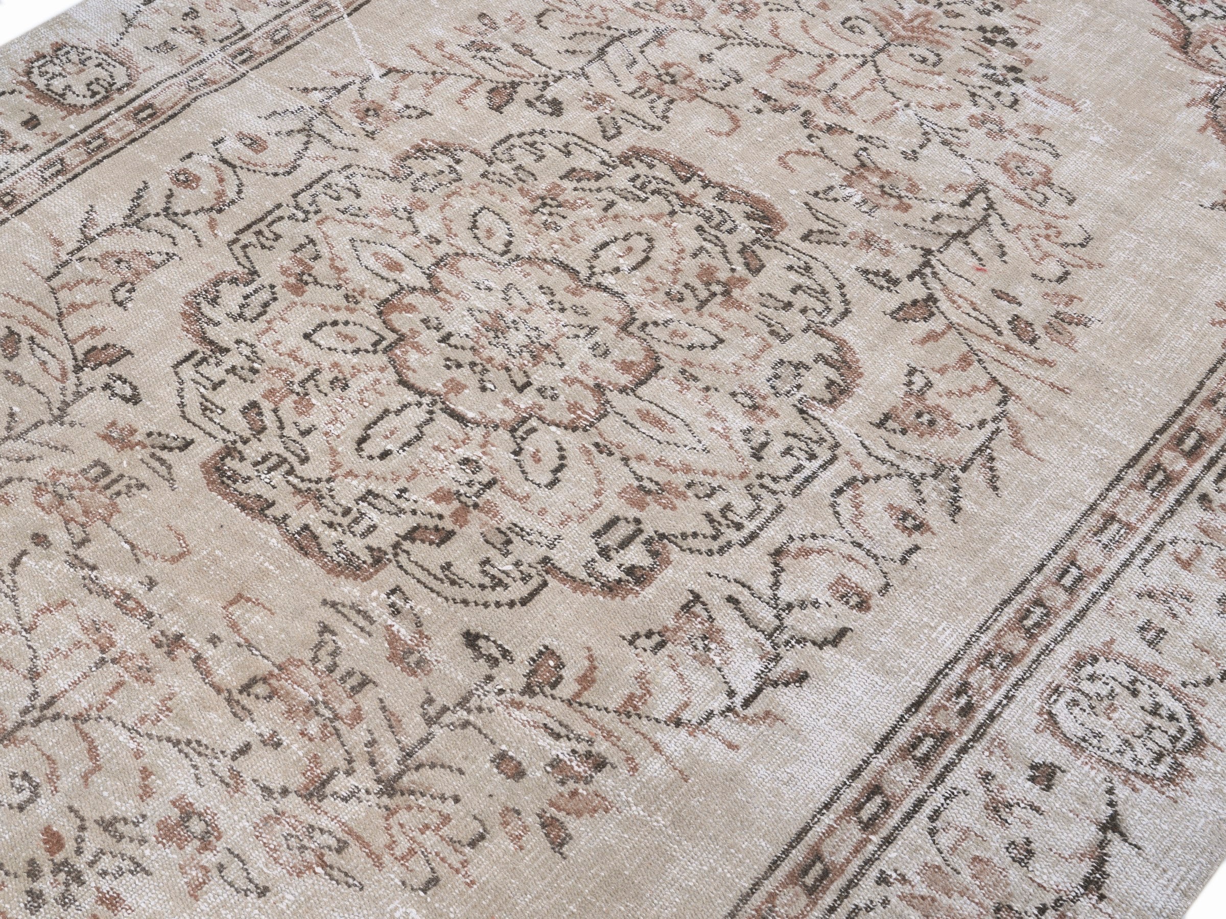 Turkish Manisa area rug in cream and rust, view 5 of 10