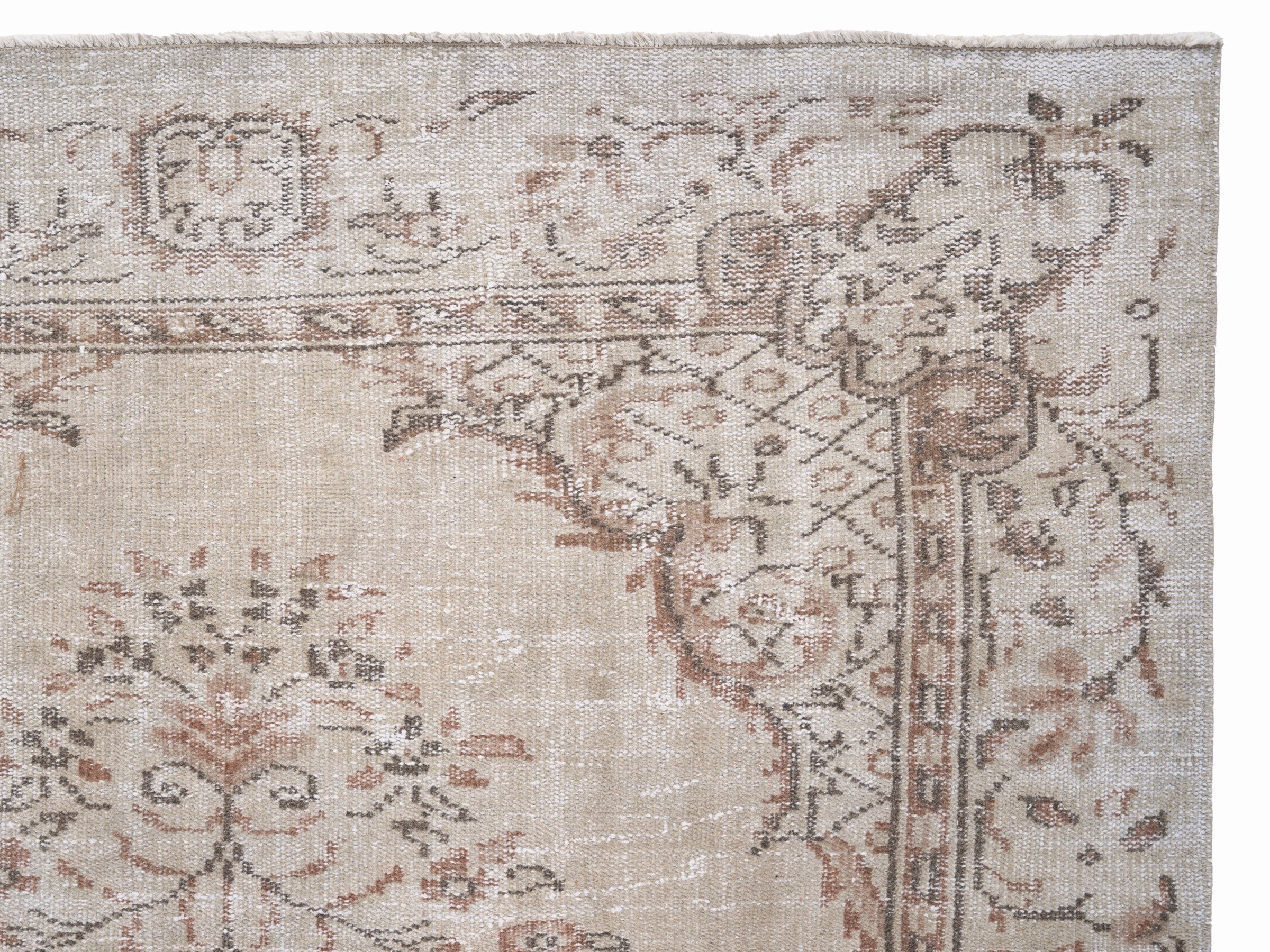 Turkish Manisa area rug in cream and rust, view 8 of 10