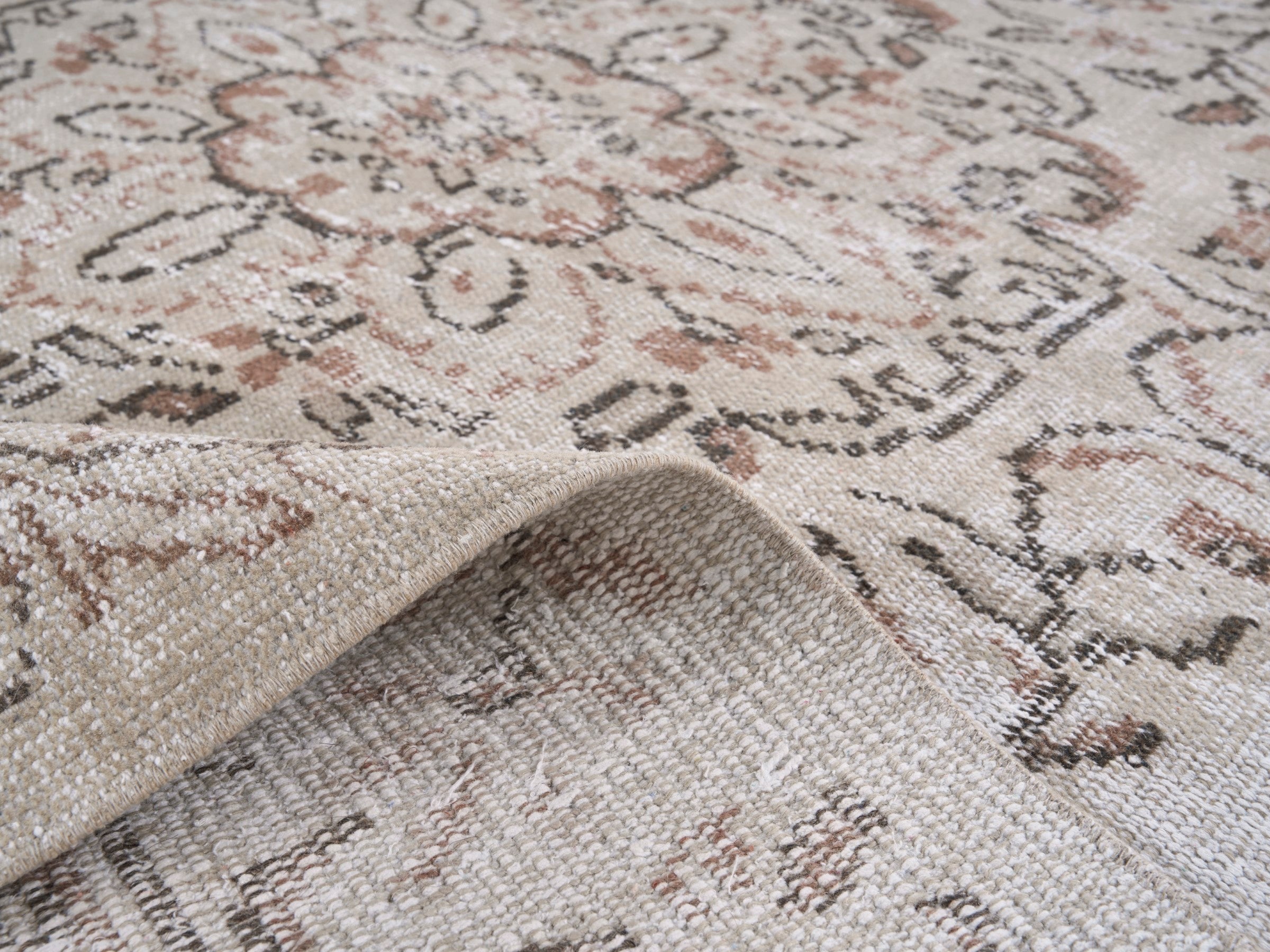 Turkish Manisa area rug in cream and rust, view 9 of 10