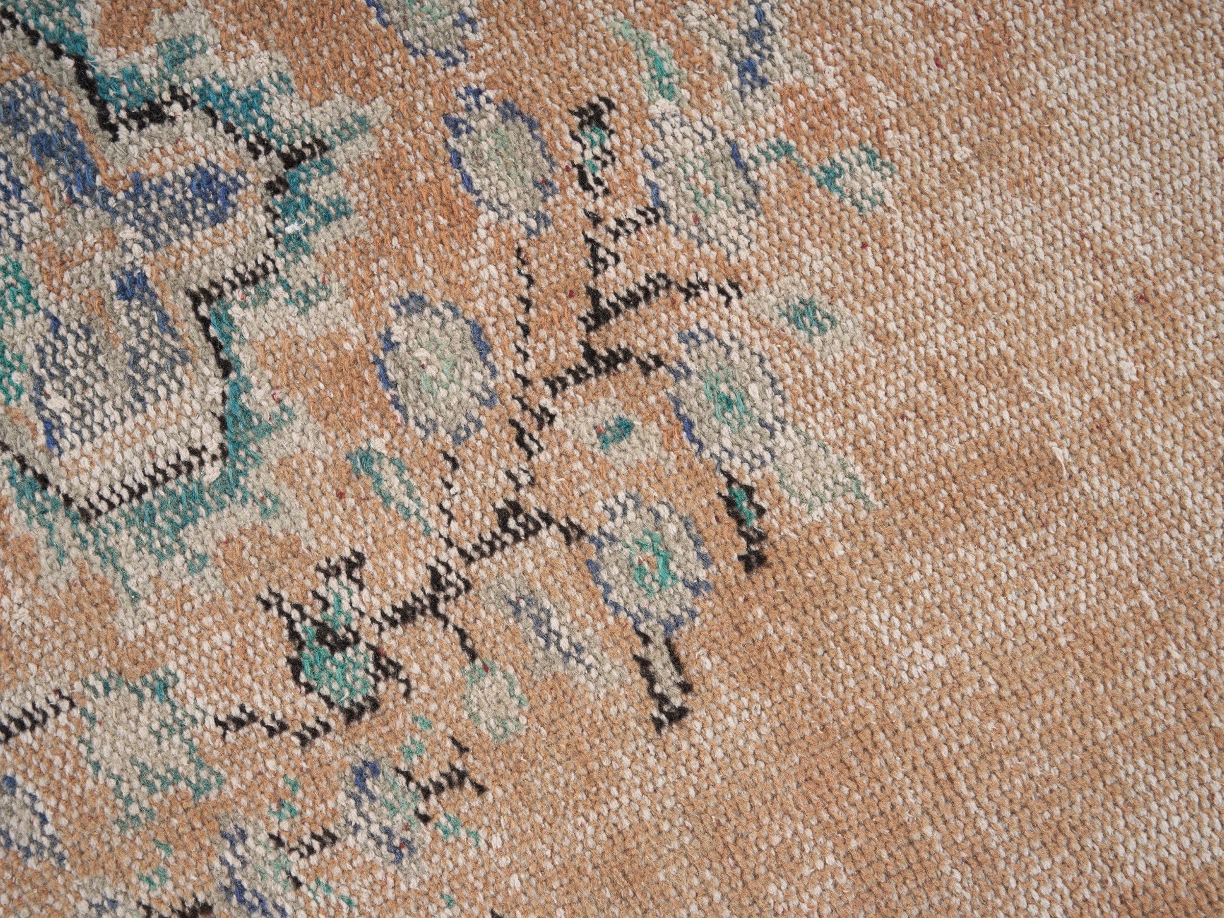 Turkish Manisa area rug in tan and denim, view 7 of 10