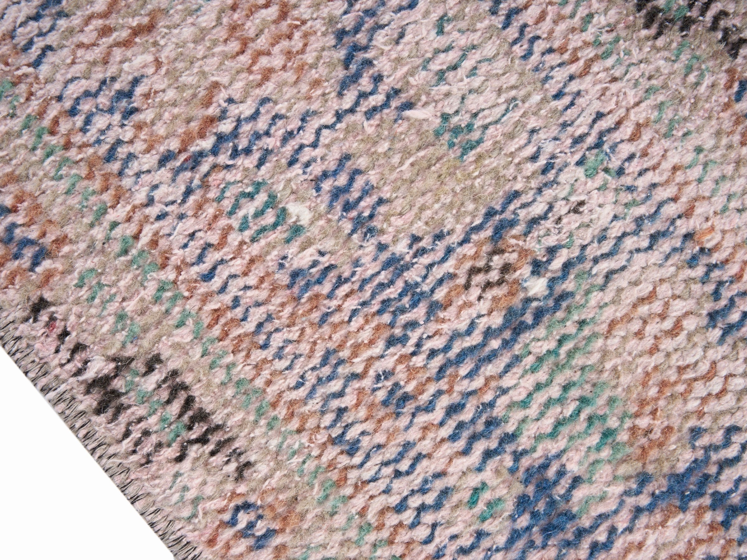 Turkish Manisa area rug in terracotta and dusty blue, view 6 of 10
