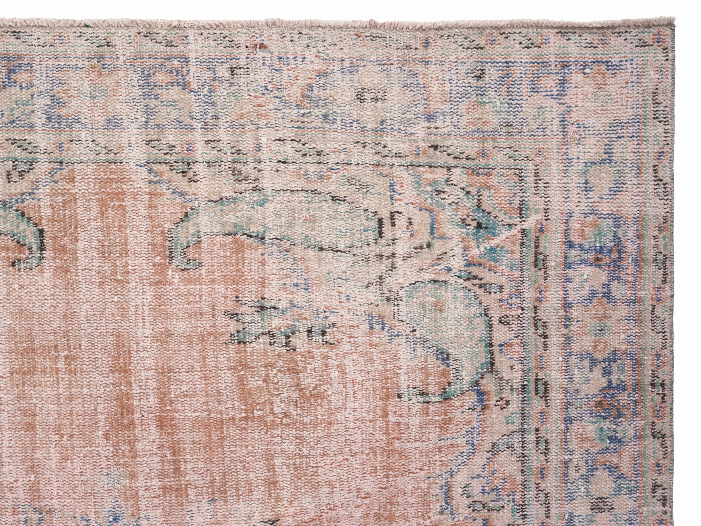 Turkish Manisa area rug in terracotta and dusty blue, view 8 of 10