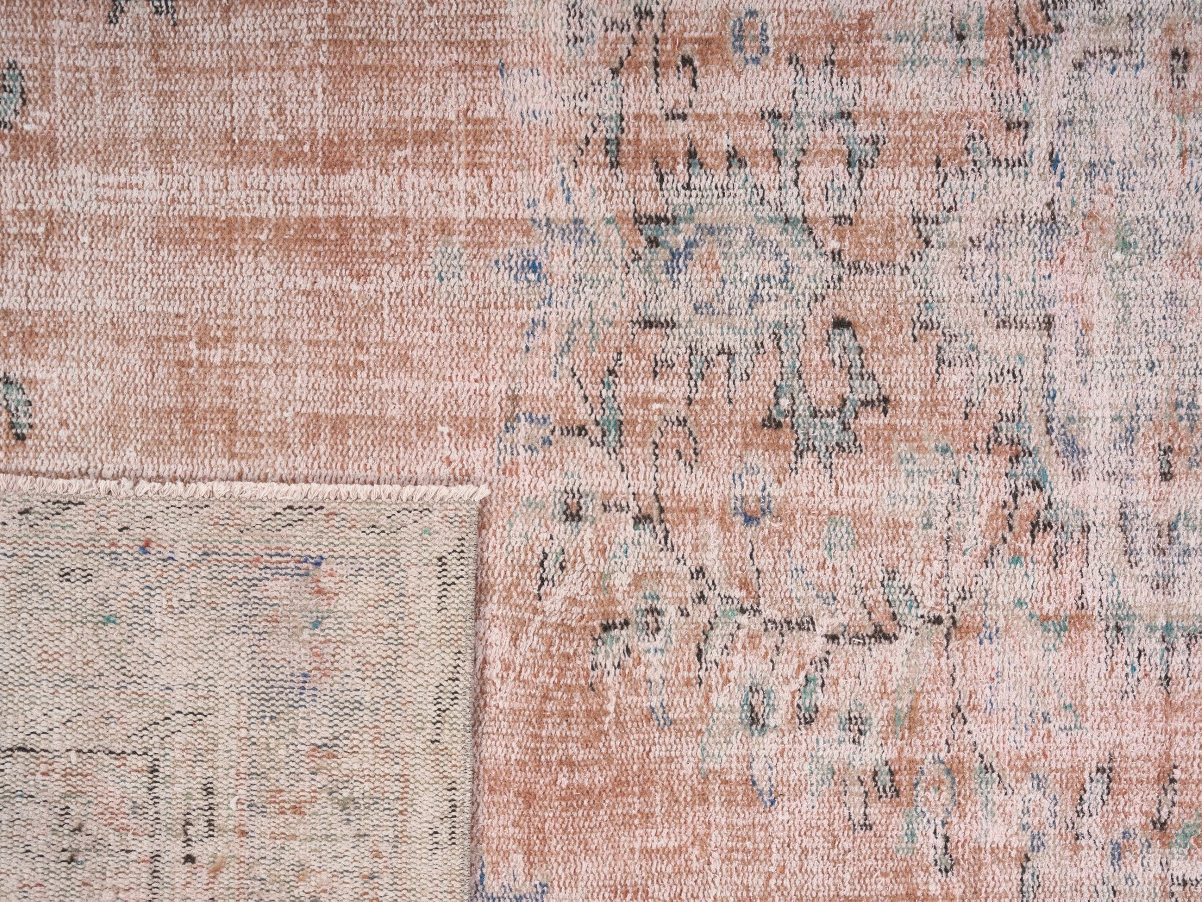 Turkish Manisa area rug in terracotta and dusty blue, view 10 of 10
