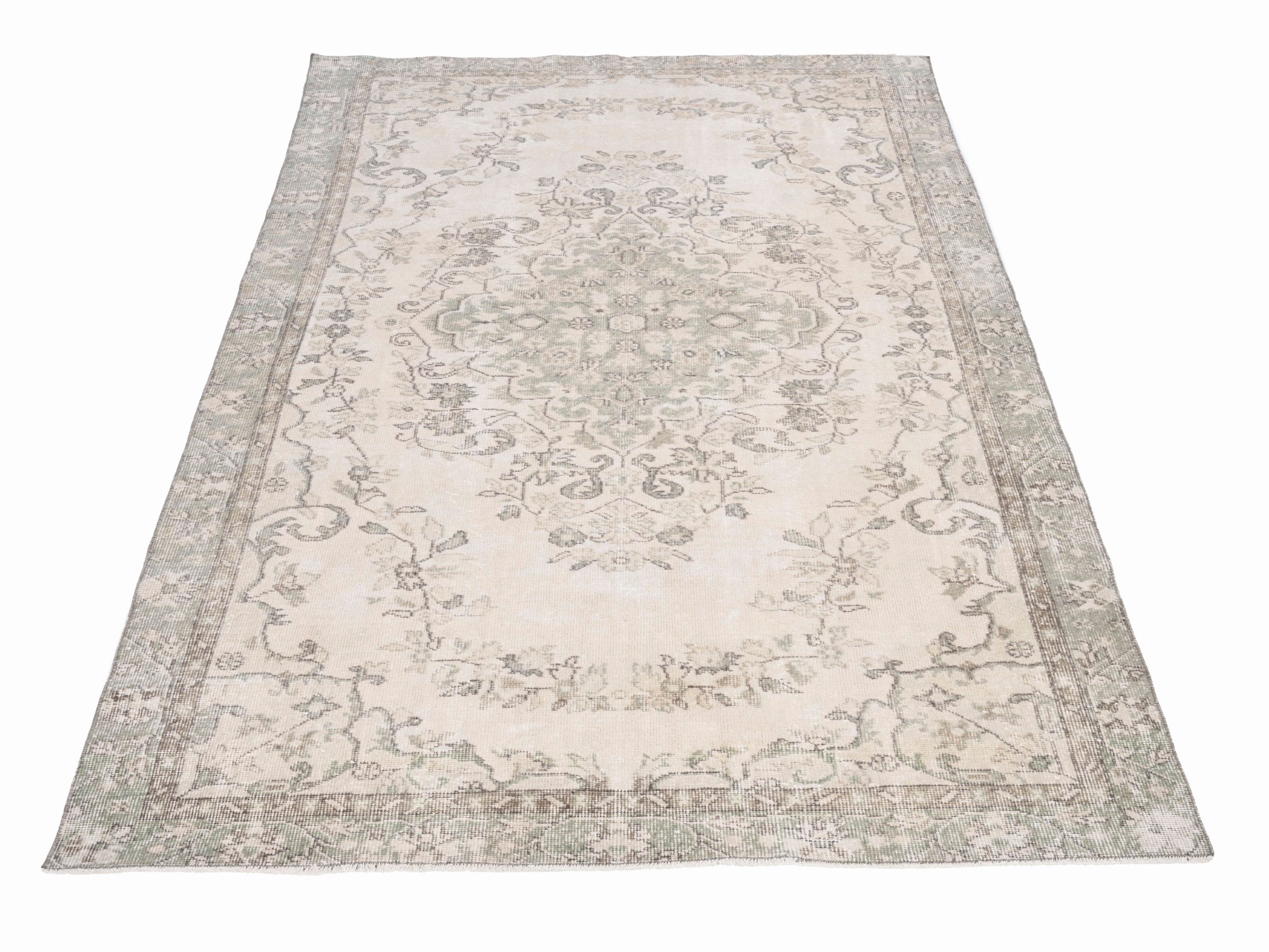 Turkish Isparta area rug in cream and greige, view 2 of 10