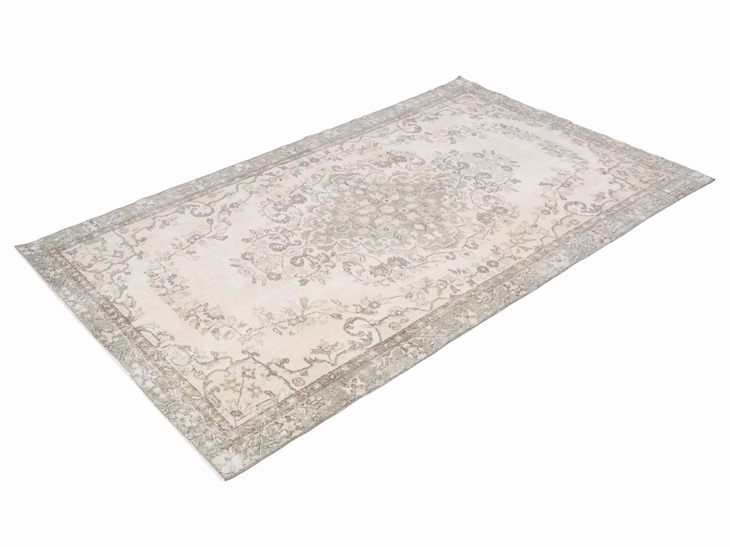 Turkish Isparta area rug in cream and greige, view 3 of 10