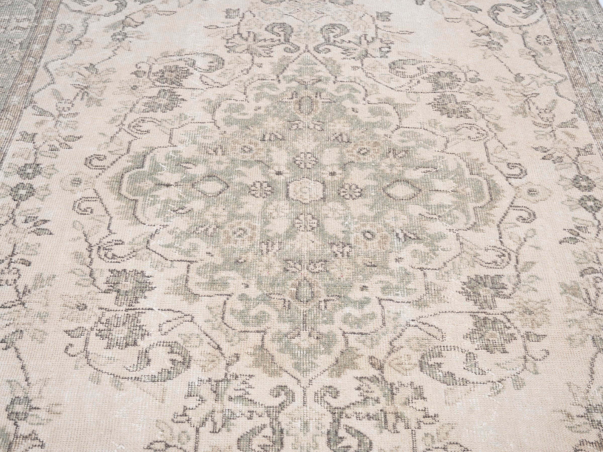 Turkish Isparta area rug in cream and greige, view 4 of 10
