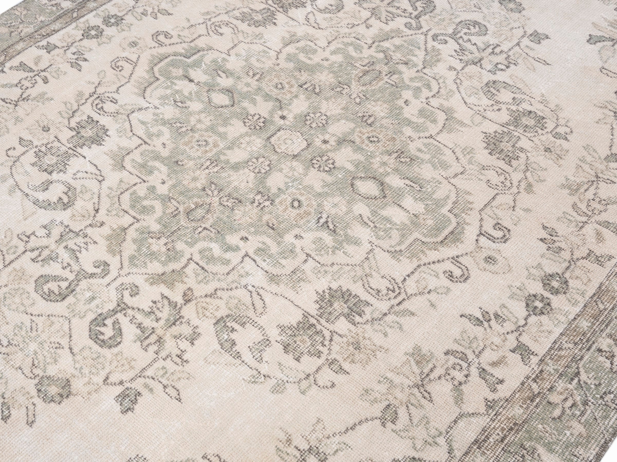 Turkish Isparta area rug in cream and greige, view 5 of 10