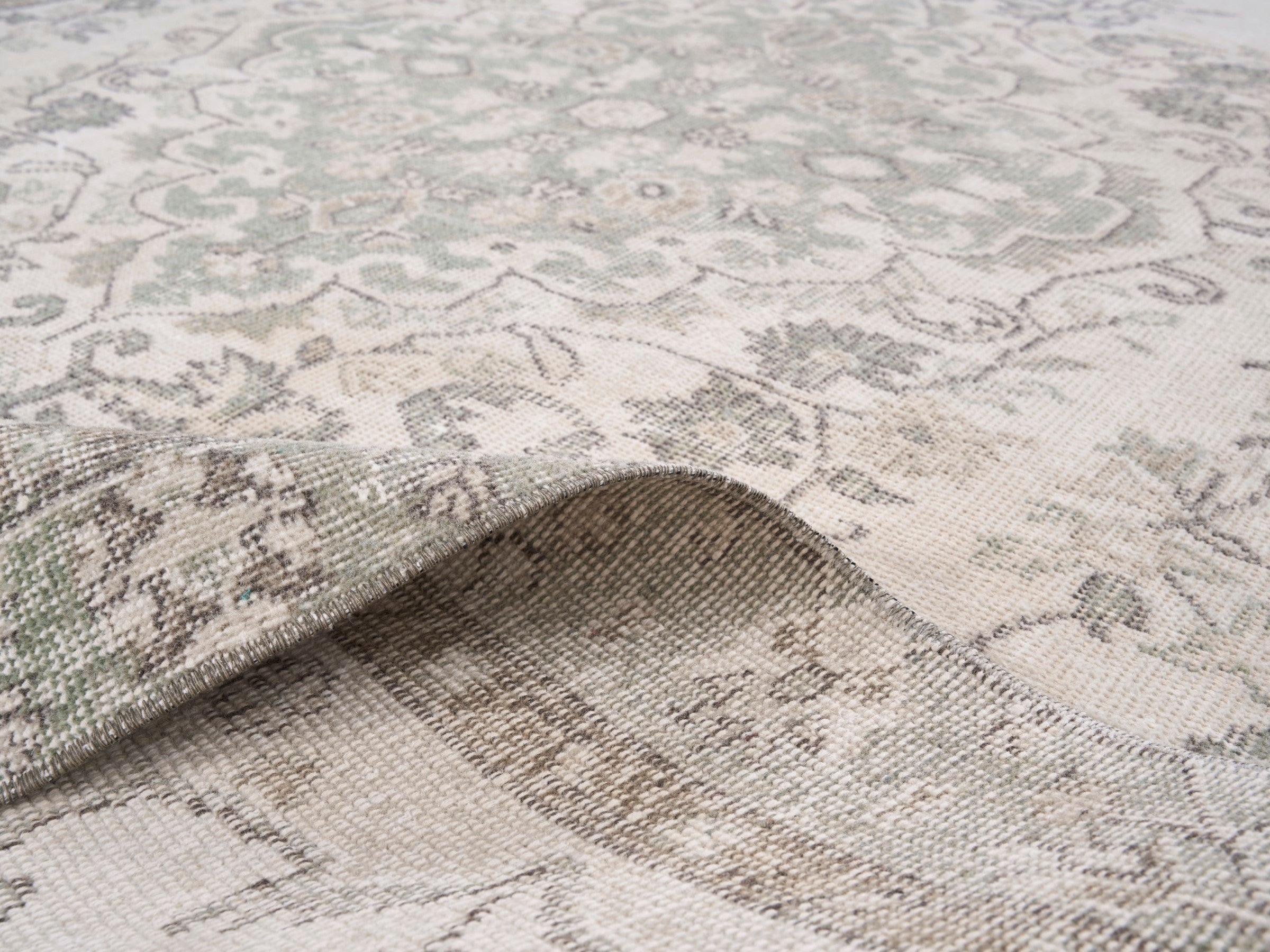 Turkish Isparta area rug in cream and greige, view 9 of 10