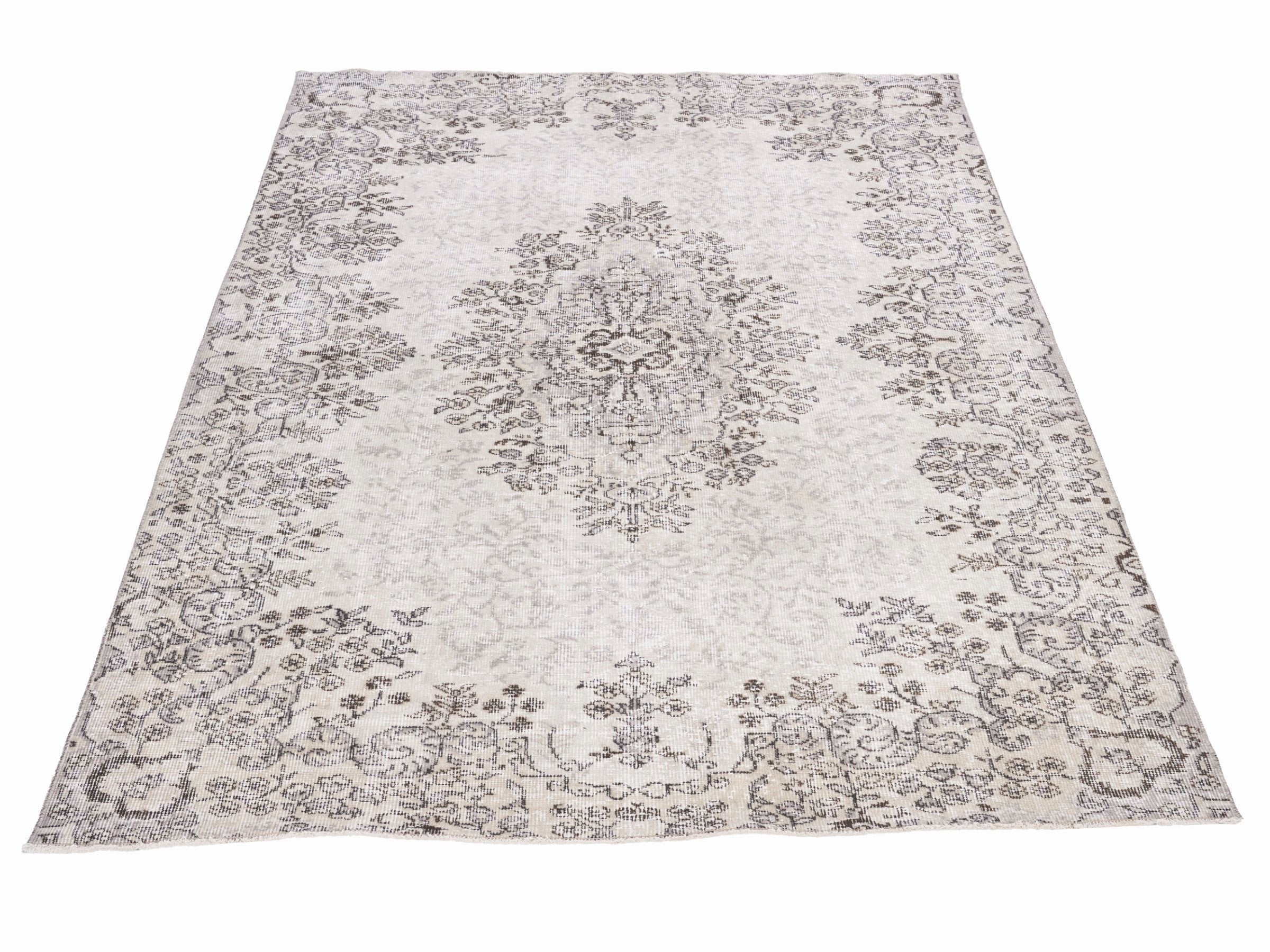 Turkish Isparta area rug in cream and greige, view 2 of 10