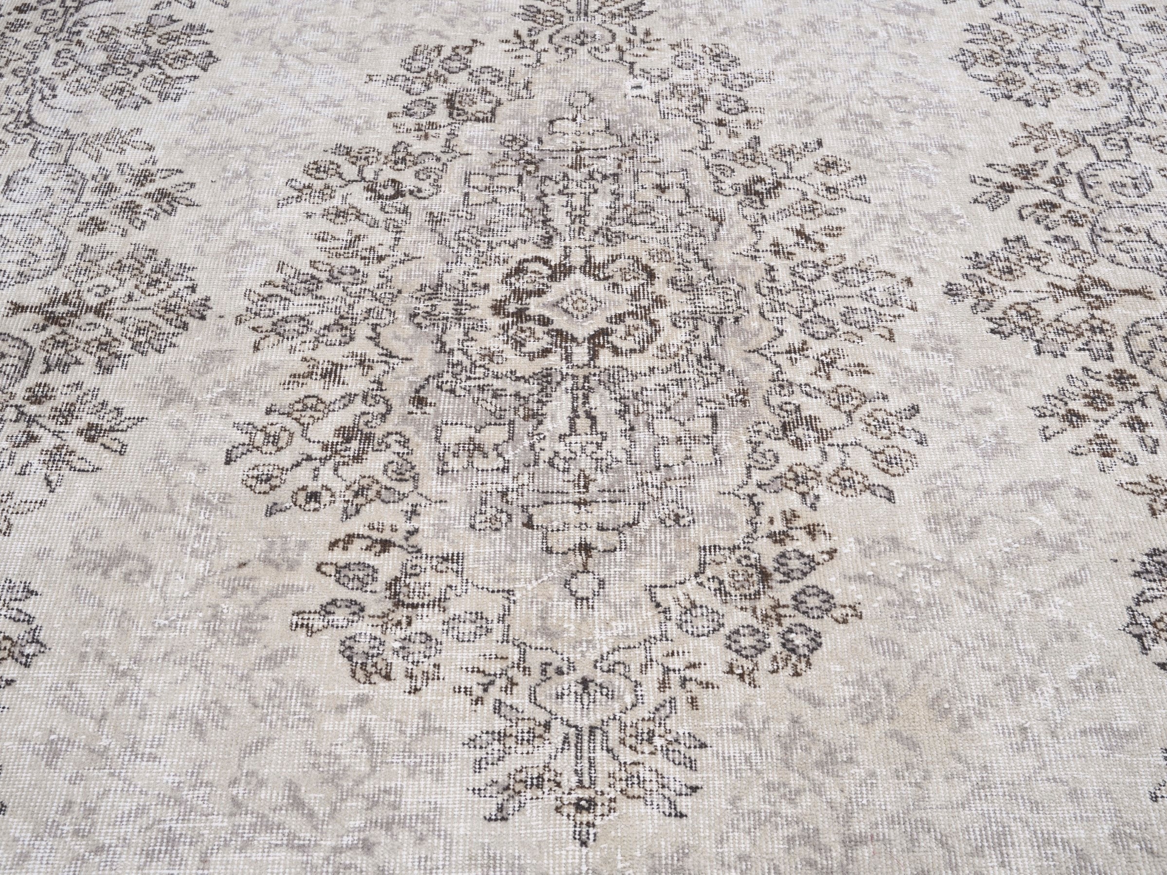 Turkish Isparta area rug in cream and greige, view 4 of 10