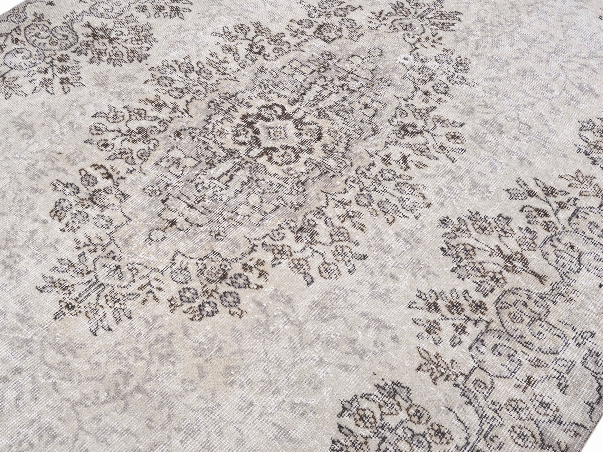 Turkish Isparta area rug in cream and greige, view 5 of 10