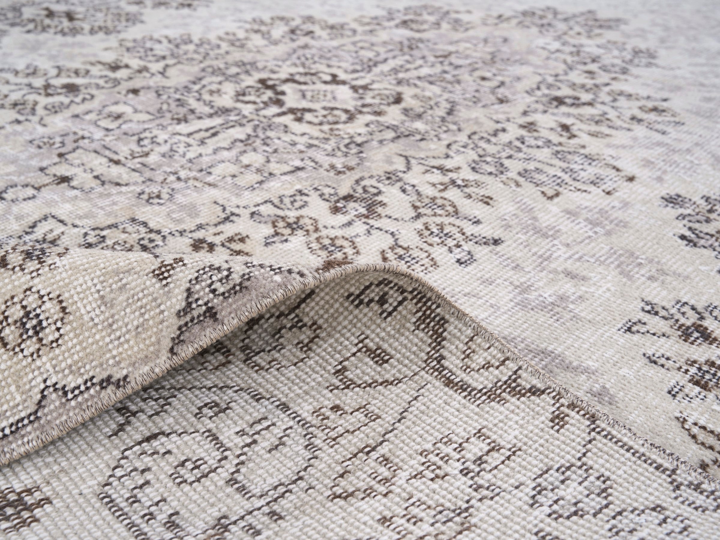 Turkish Isparta area rug in cream and greige, view 9 of 10