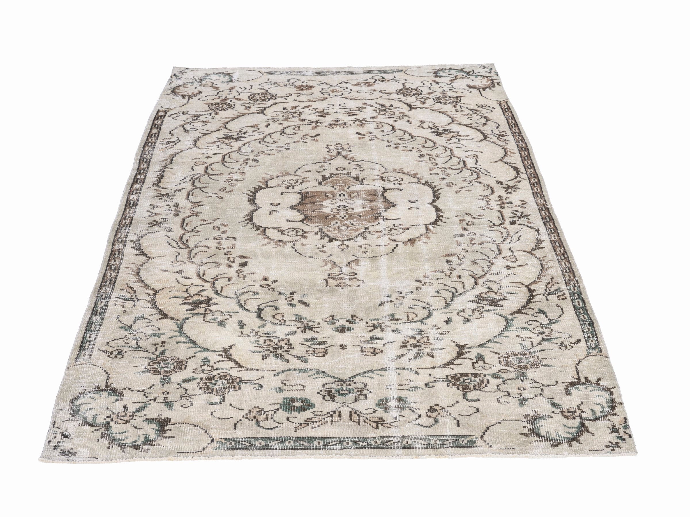 Turkish Manisa area rug in cream and tan, view 2 of 10