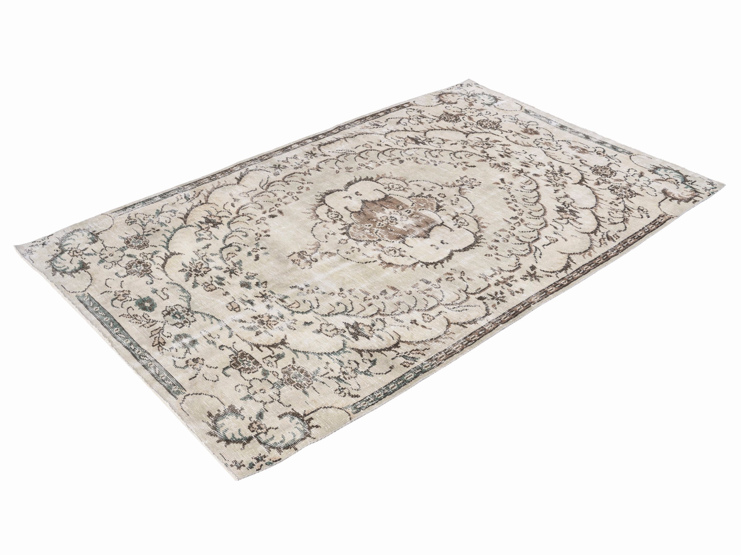 Turkish Manisa area rug in cream and tan, view 3 of 10