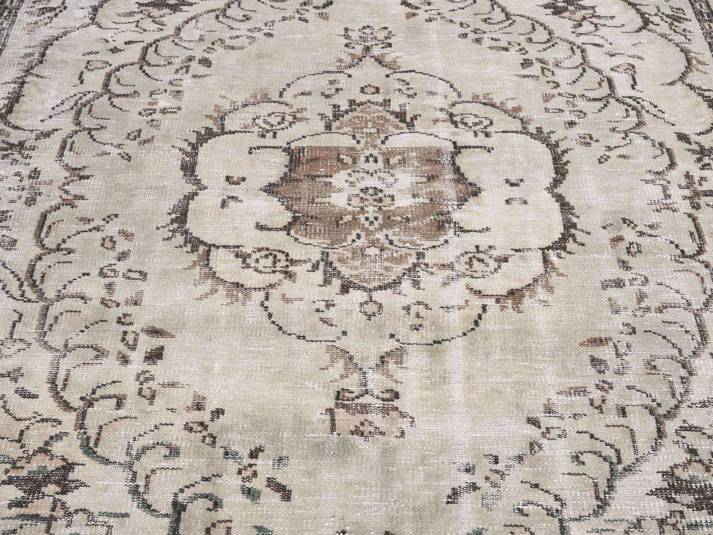 Turkish Manisa area rug in cream and tan, view 4 of 10