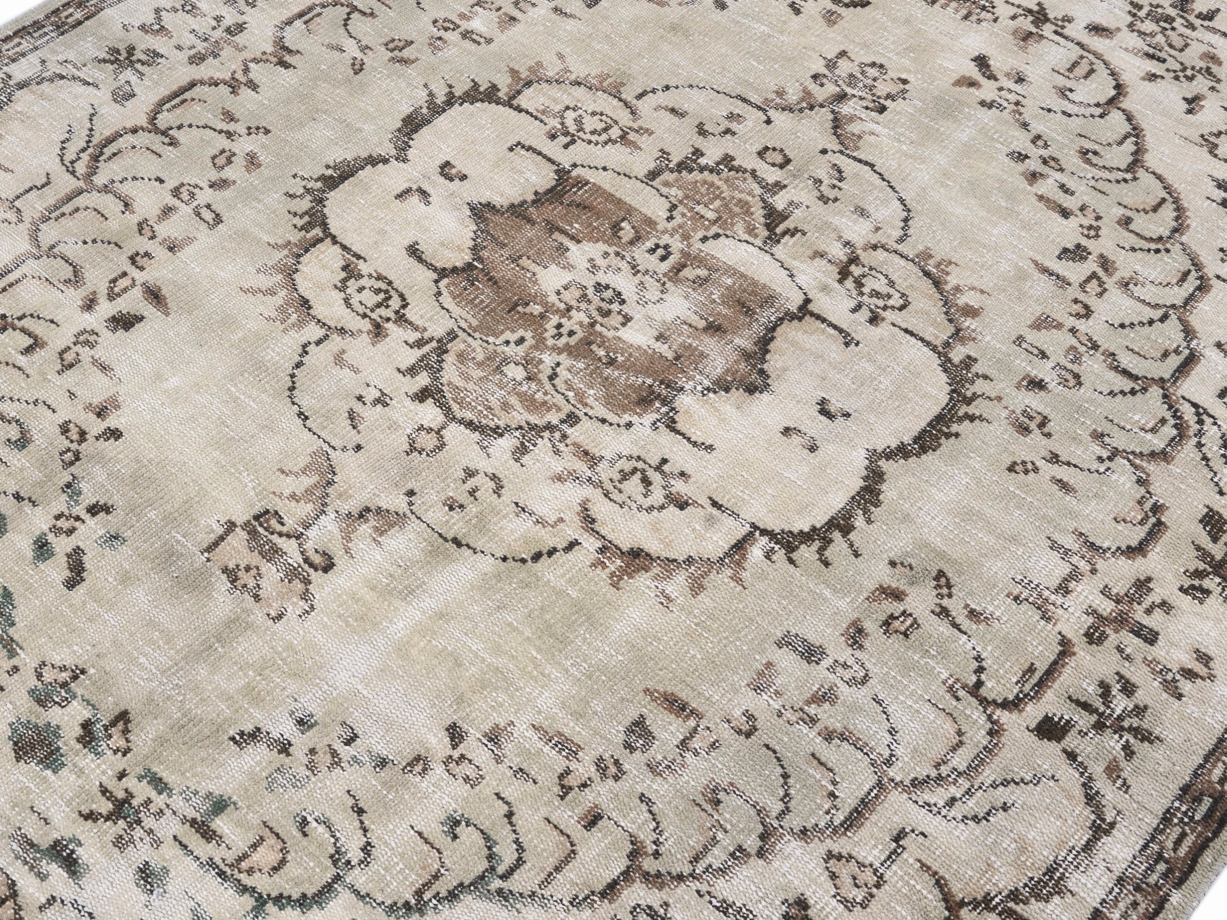 Turkish Manisa area rug in cream and tan, view 5 of 10