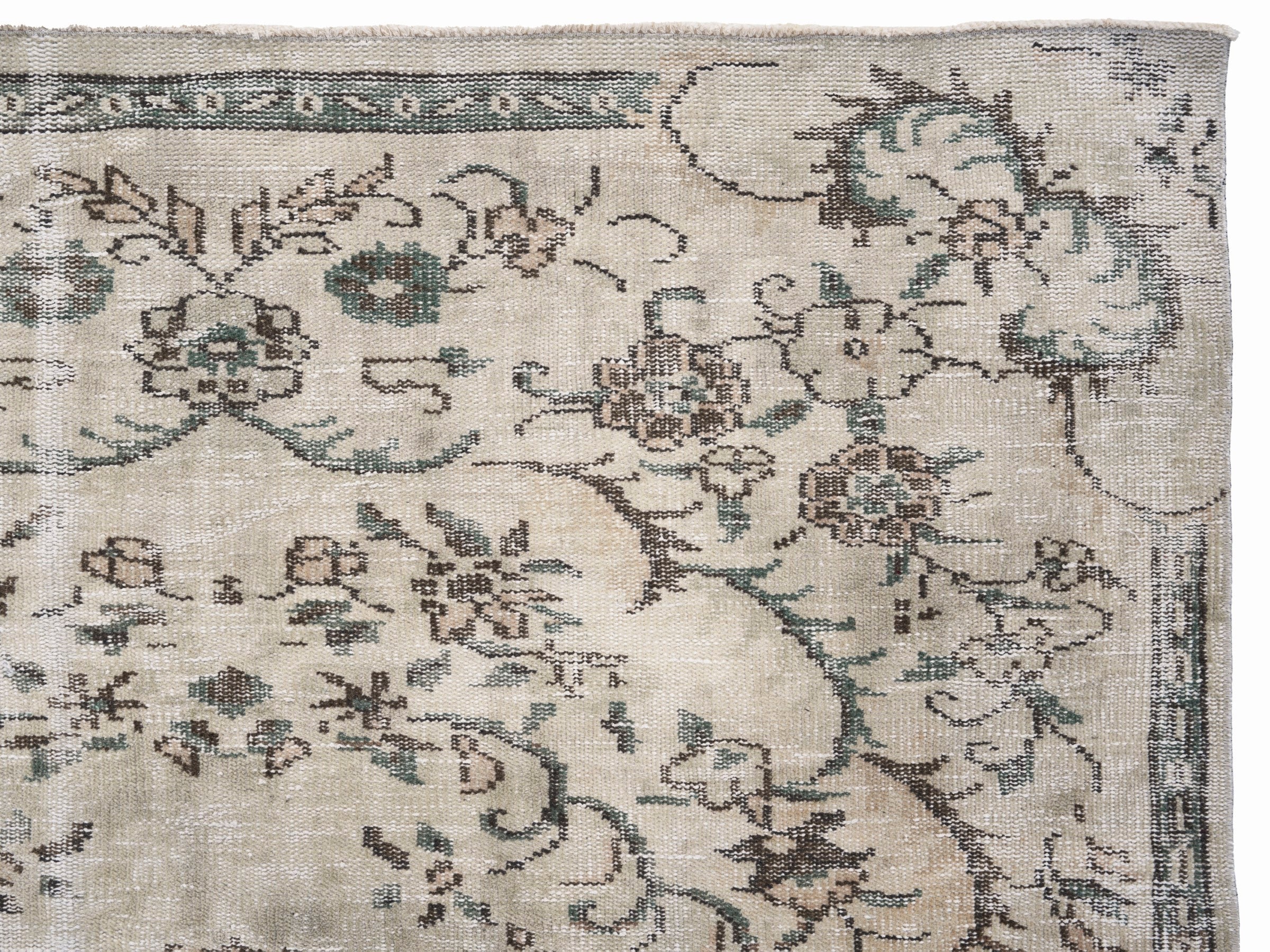 Turkish Manisa area rug in cream and tan, view 8 of 10