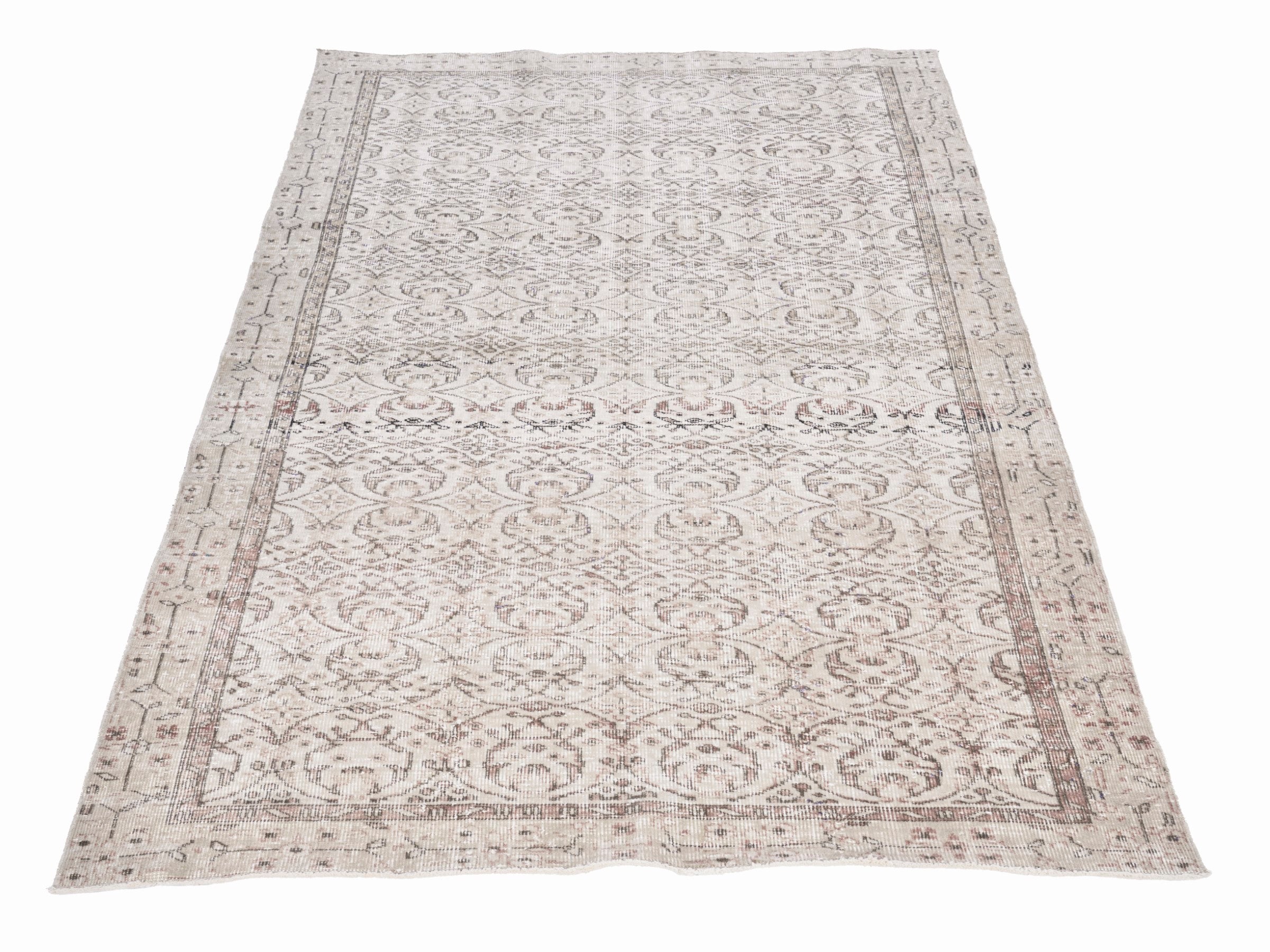 Turkish Isparta area rug in ivory and greige, view 2 of 10