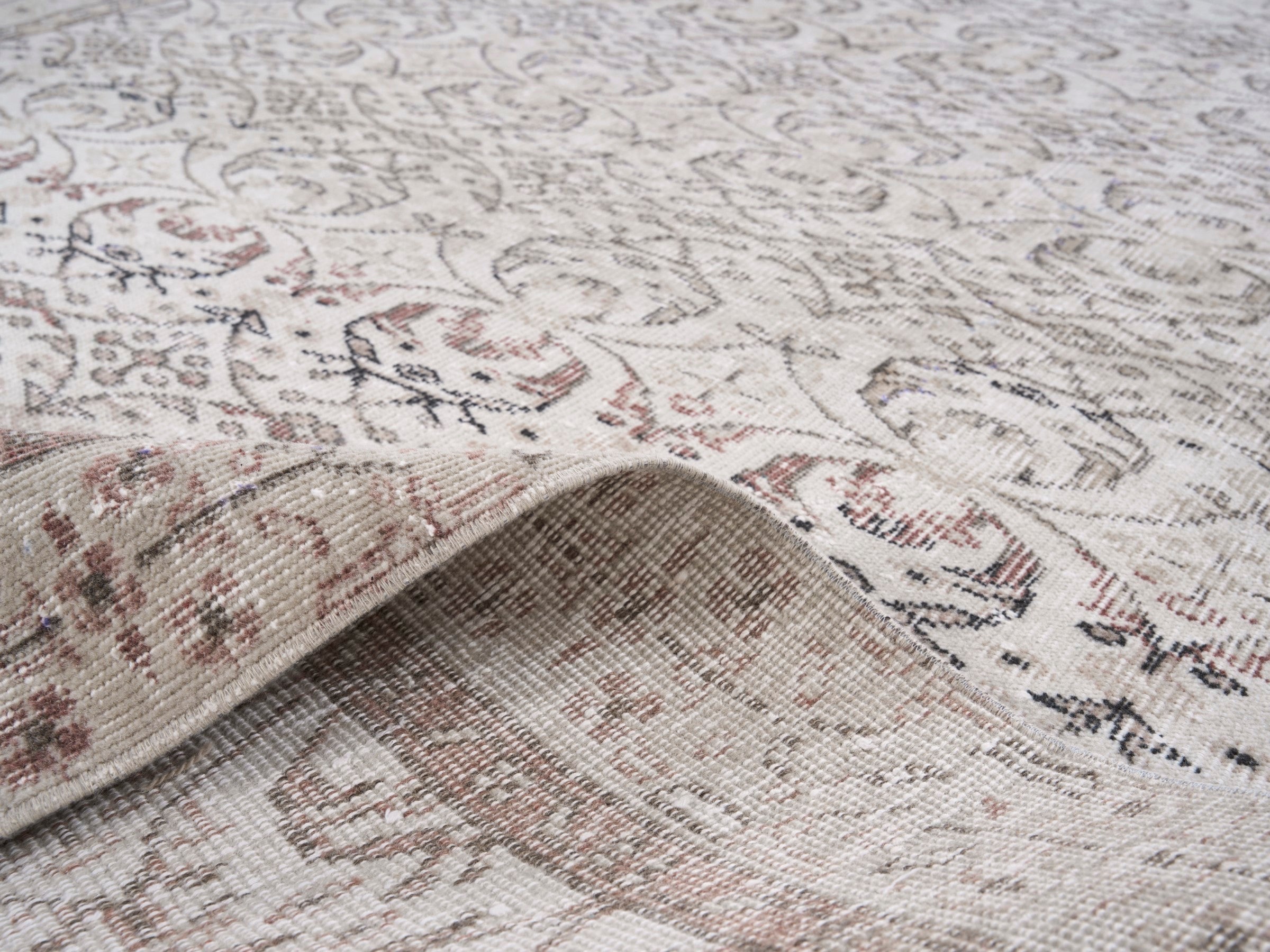 Turkish Isparta area rug in ivory and greige, view 9 of 10