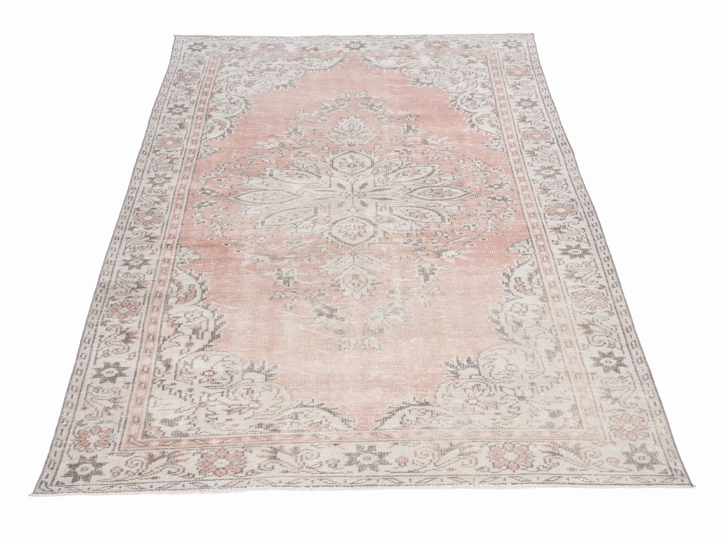 Turkish Manisa area rug in muted pink and greige, view 2 of 10