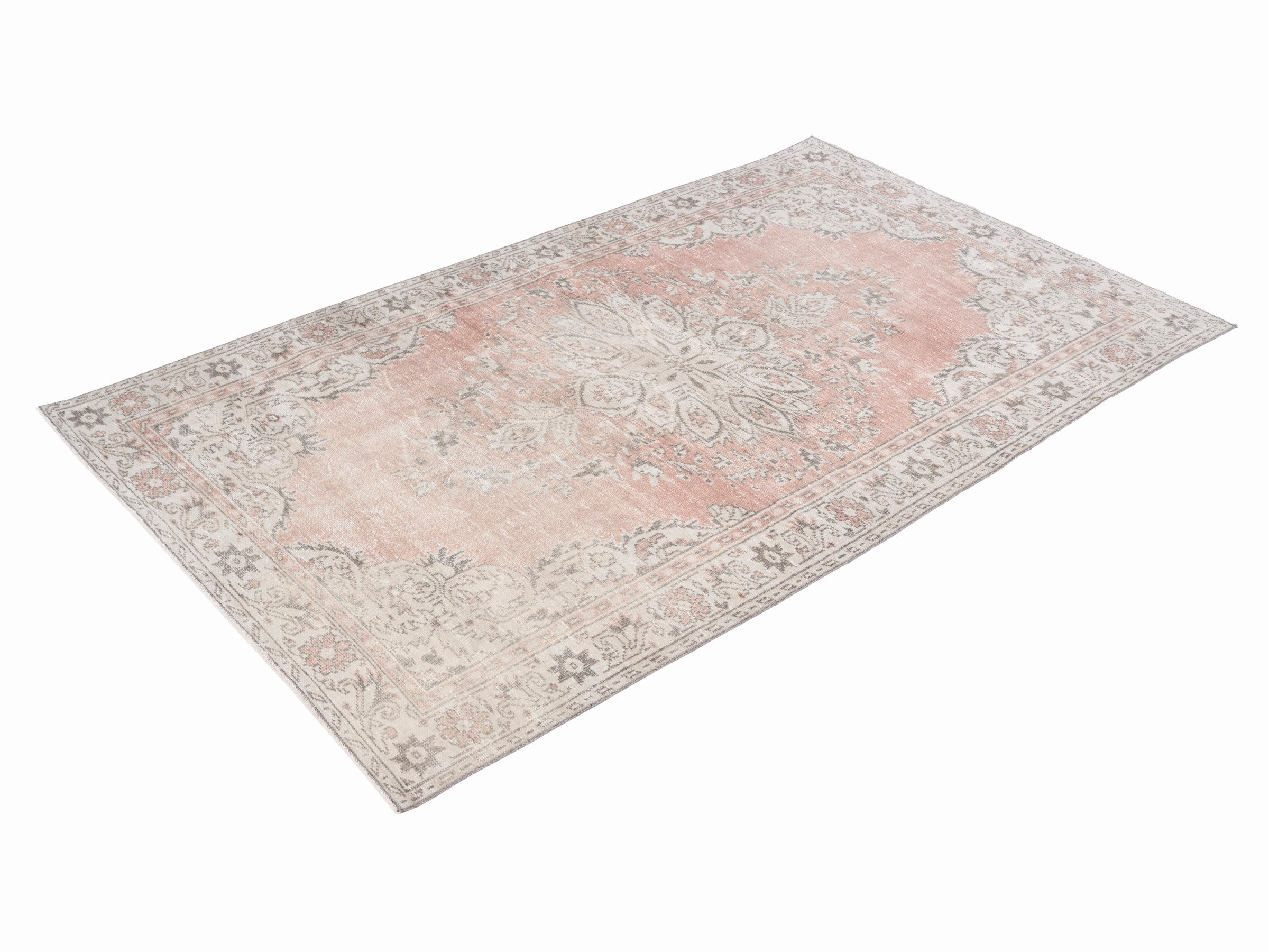 Turkish Manisa area rug in muted pink and greige, view 3 of 10