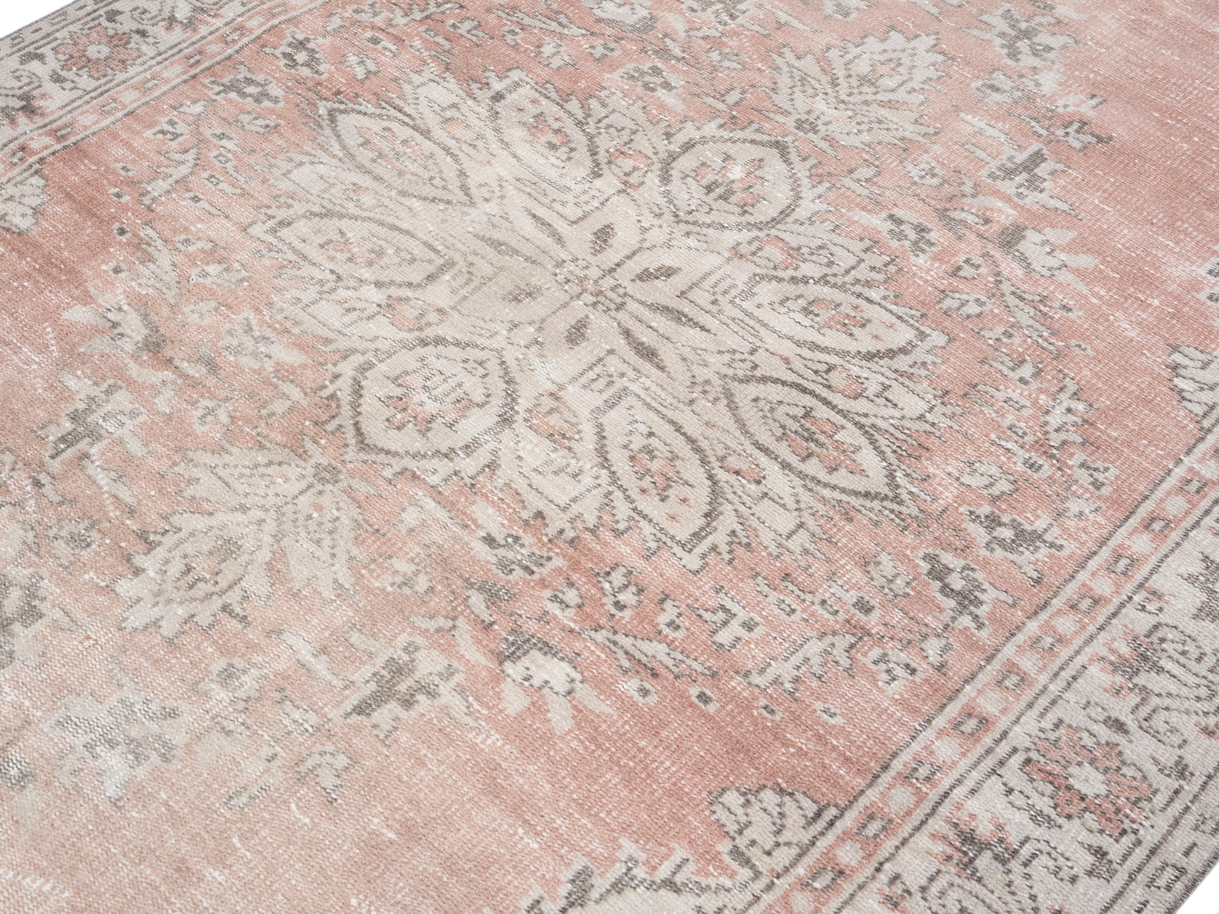 Turkish Manisa area rug in muted pink and greige, view 5 of 10