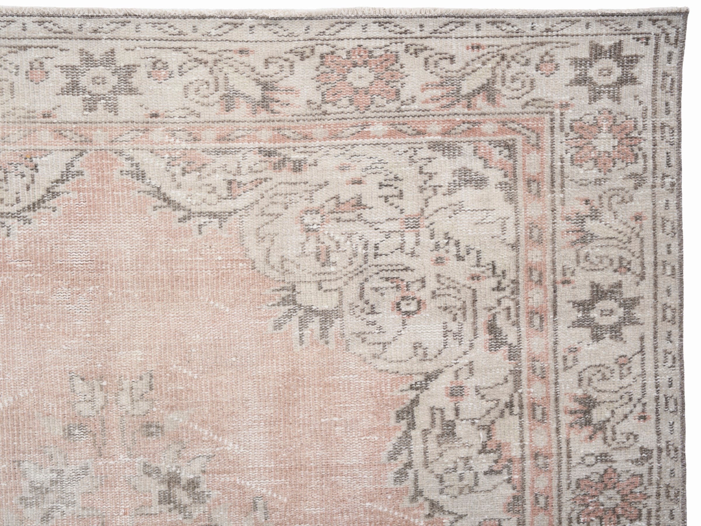 Turkish Manisa area rug in muted pink and greige, view 8 of 10
