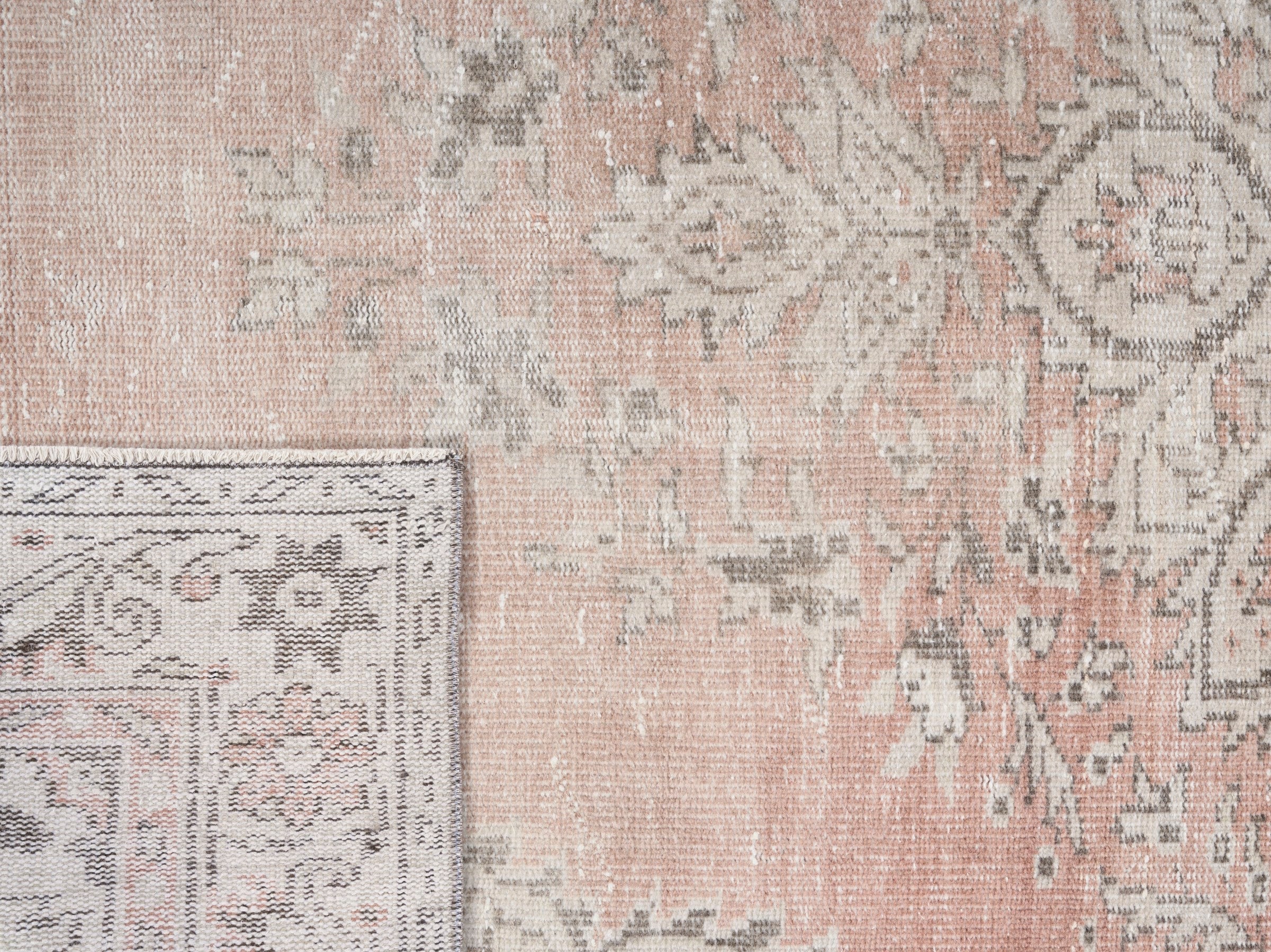Turkish Manisa area rug in muted pink and greige, view 10 of 10