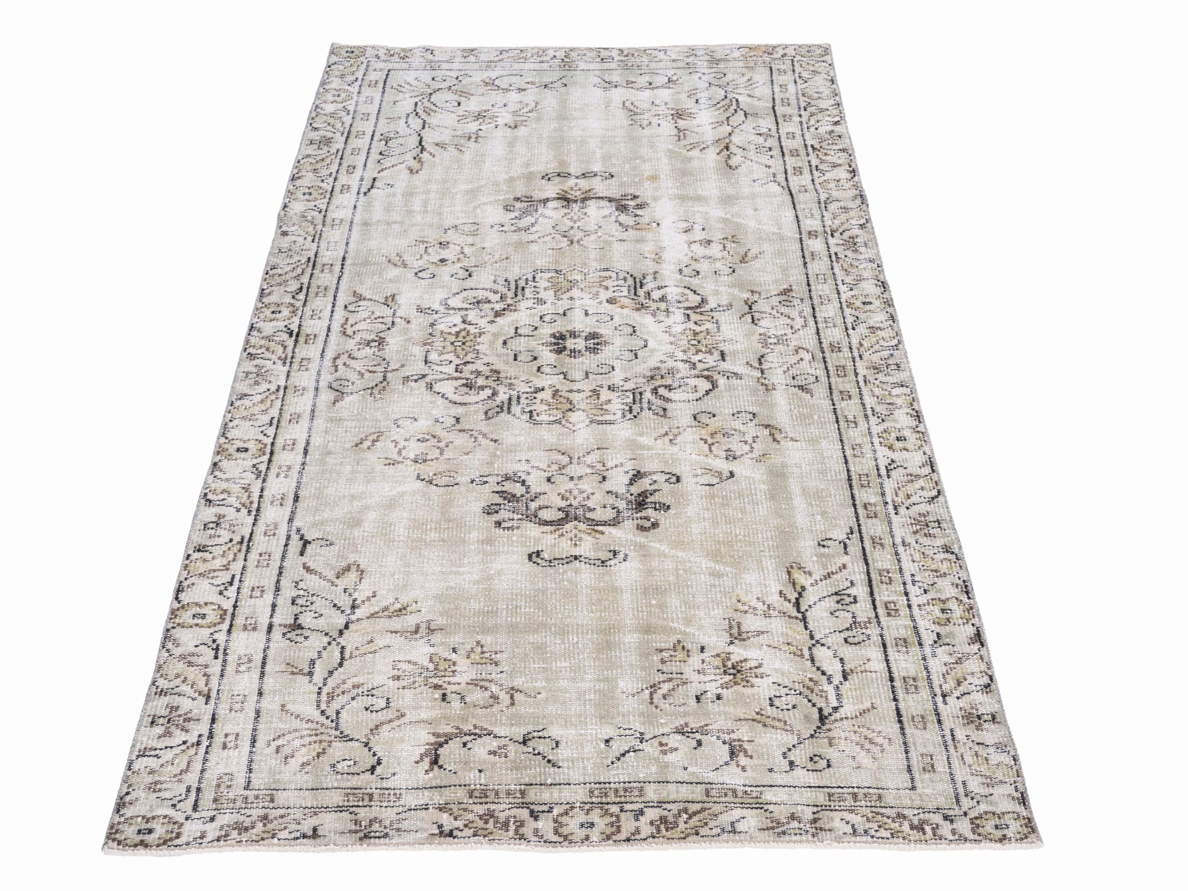 Turkish Manisa area rug in cream and greige, view 2 of 10