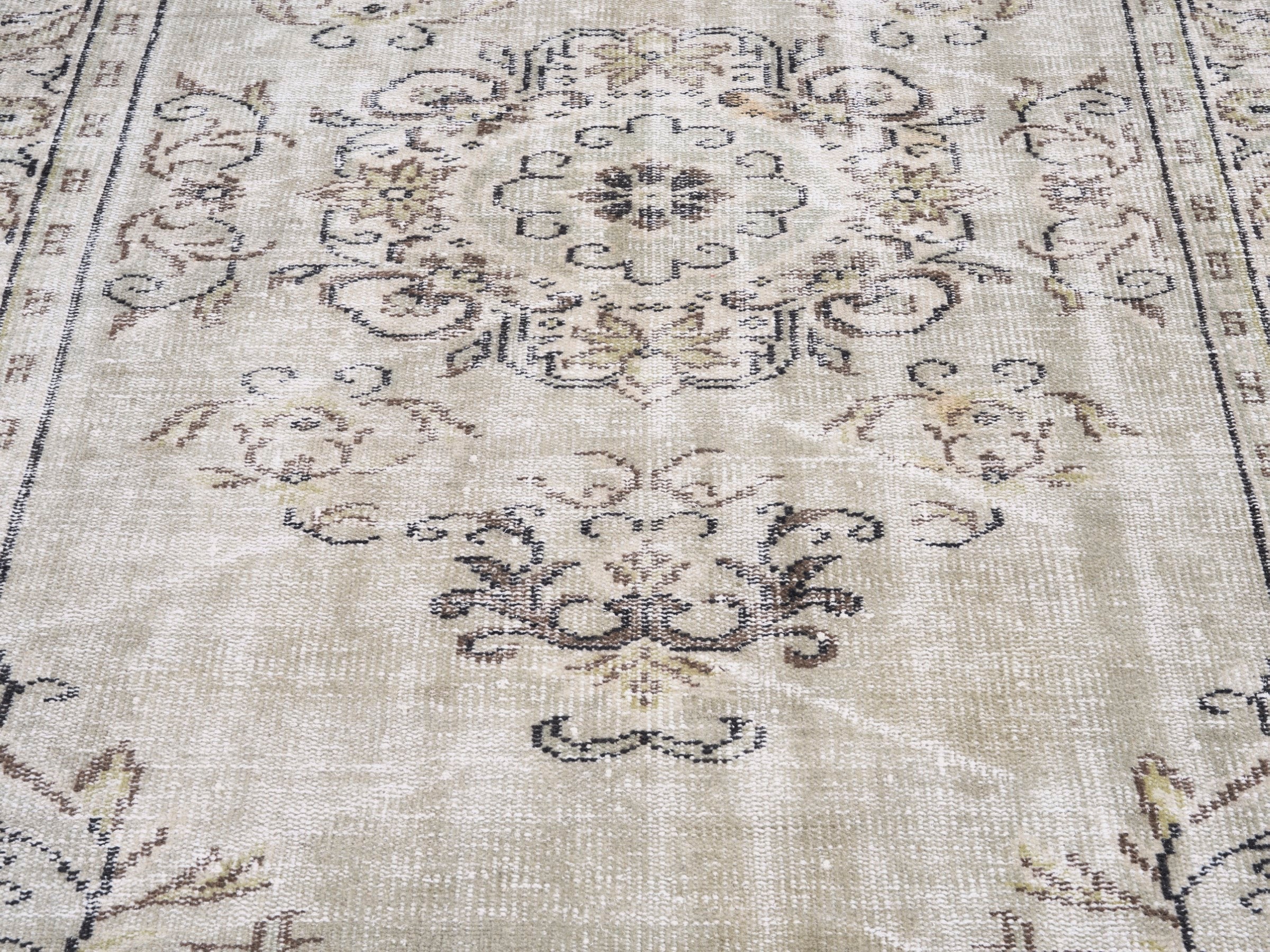 Turkish Manisa area rug in cream and greige, view 4 of 10