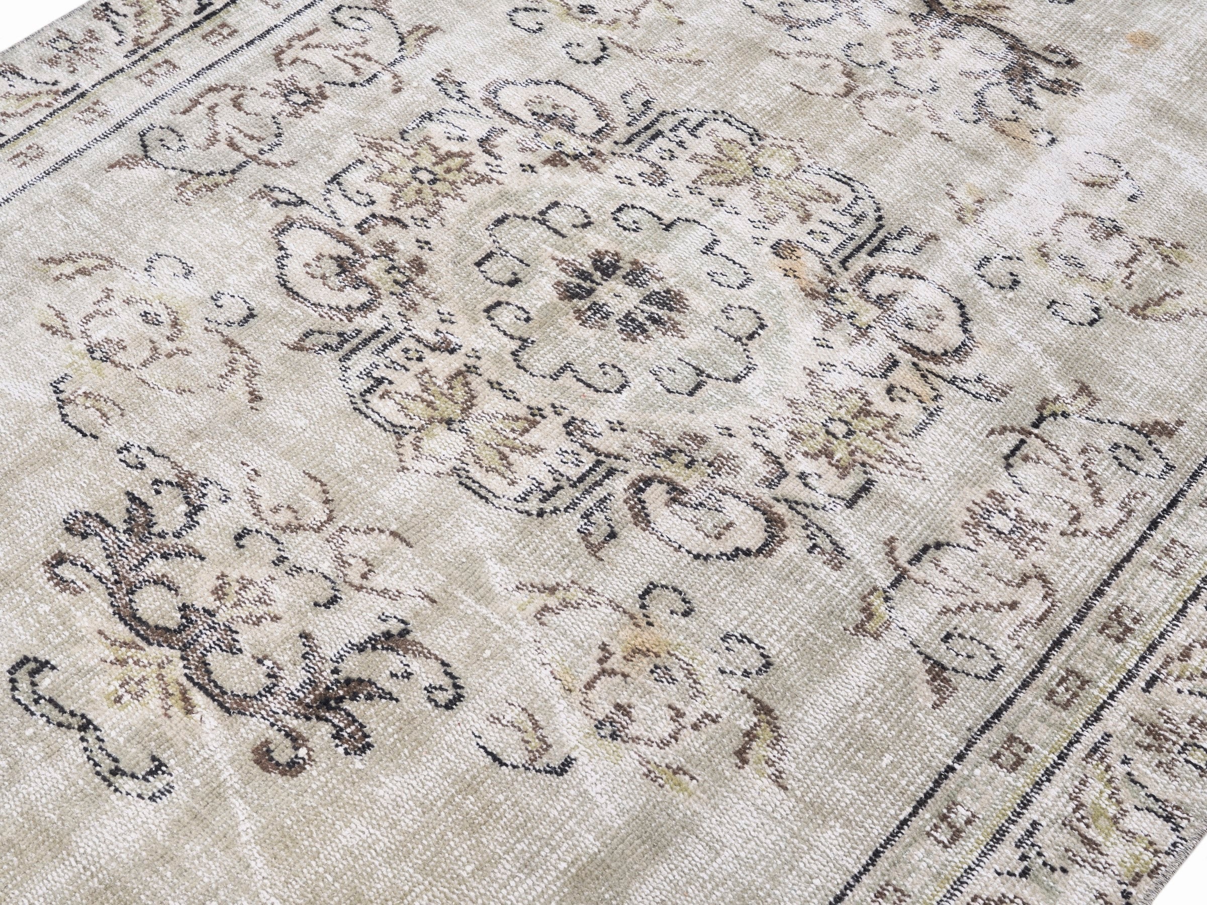 Turkish Manisa area rug in cream and greige, view 5 of 10