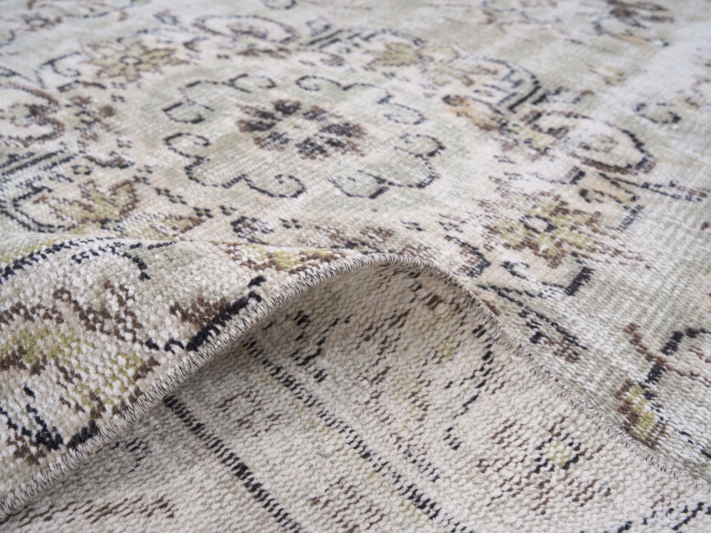 Turkish Manisa area rug in cream and greige, view 9 of 10