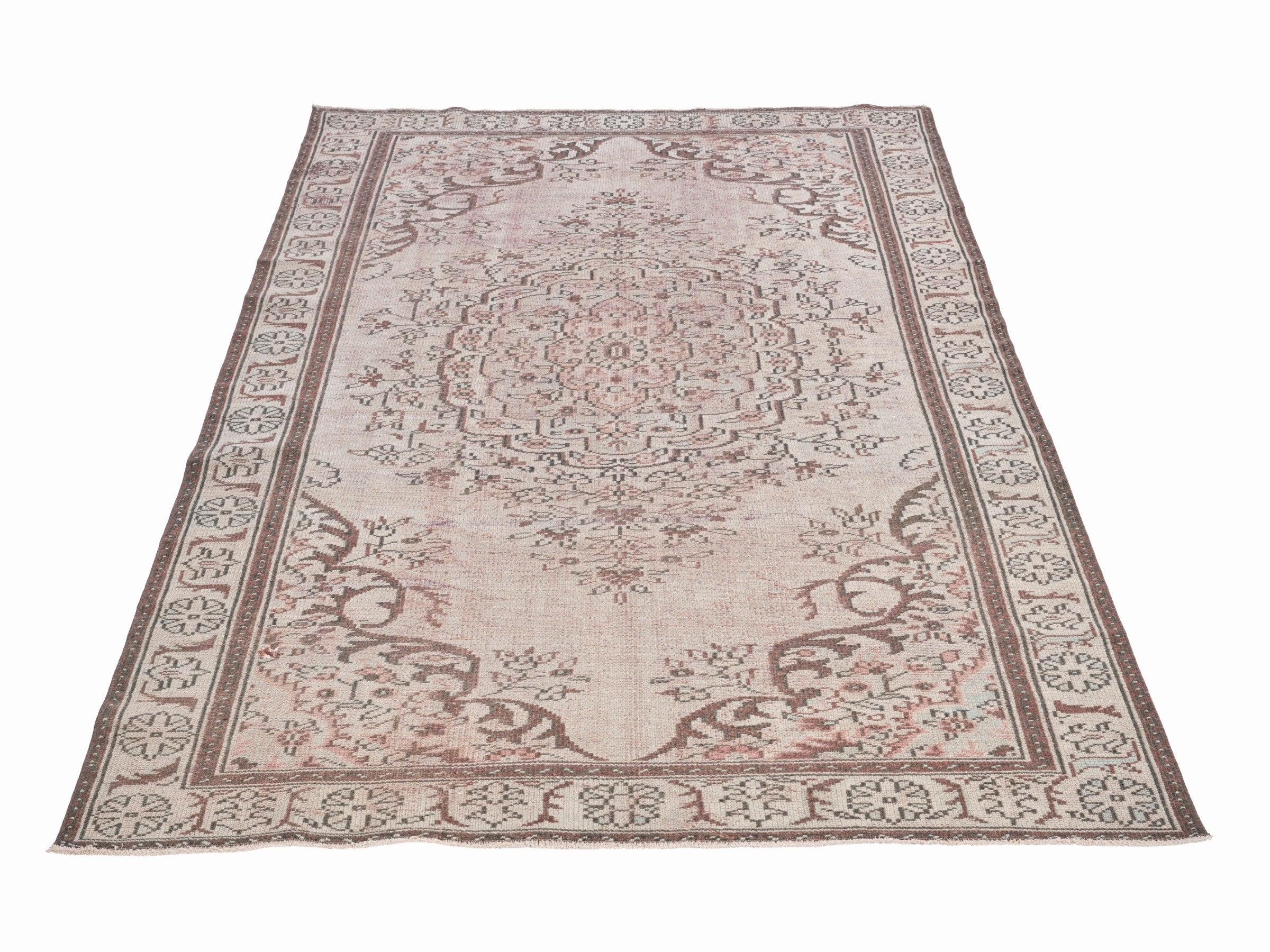Turkish Manisa area rug in greige and dusty rose, view 2 of 10