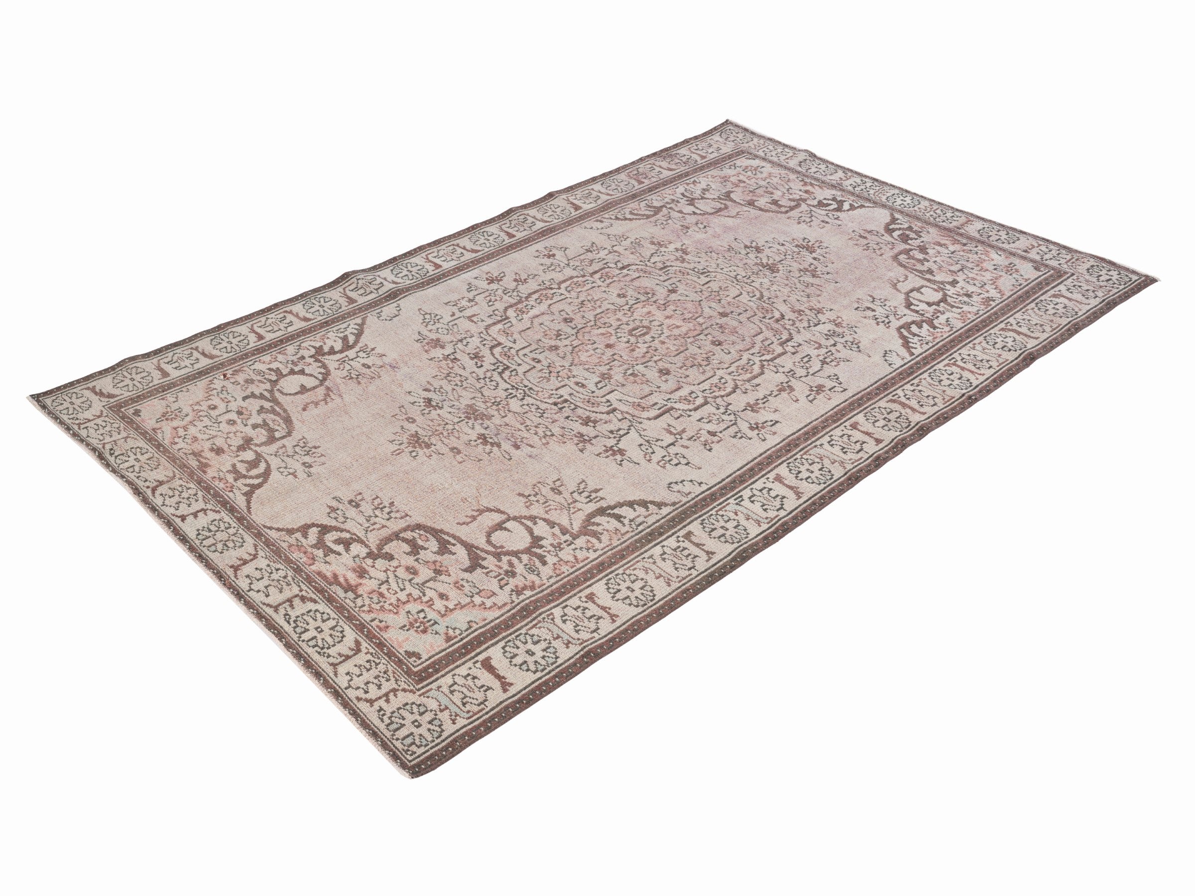 Turkish Manisa area rug in greige and dusty rose, view 3 of 10