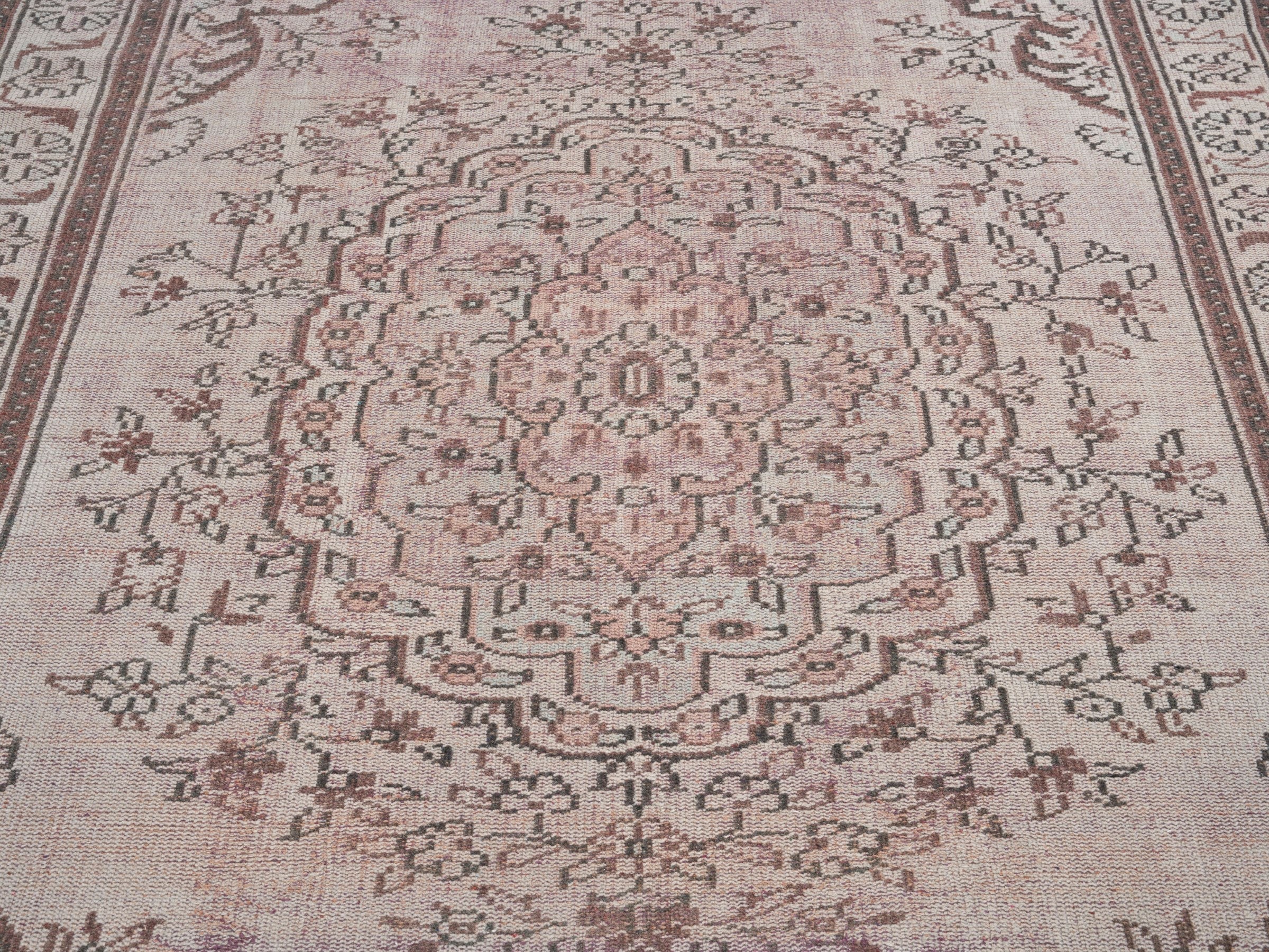 Turkish Manisa area rug in greige and dusty rose, view 4 of 10