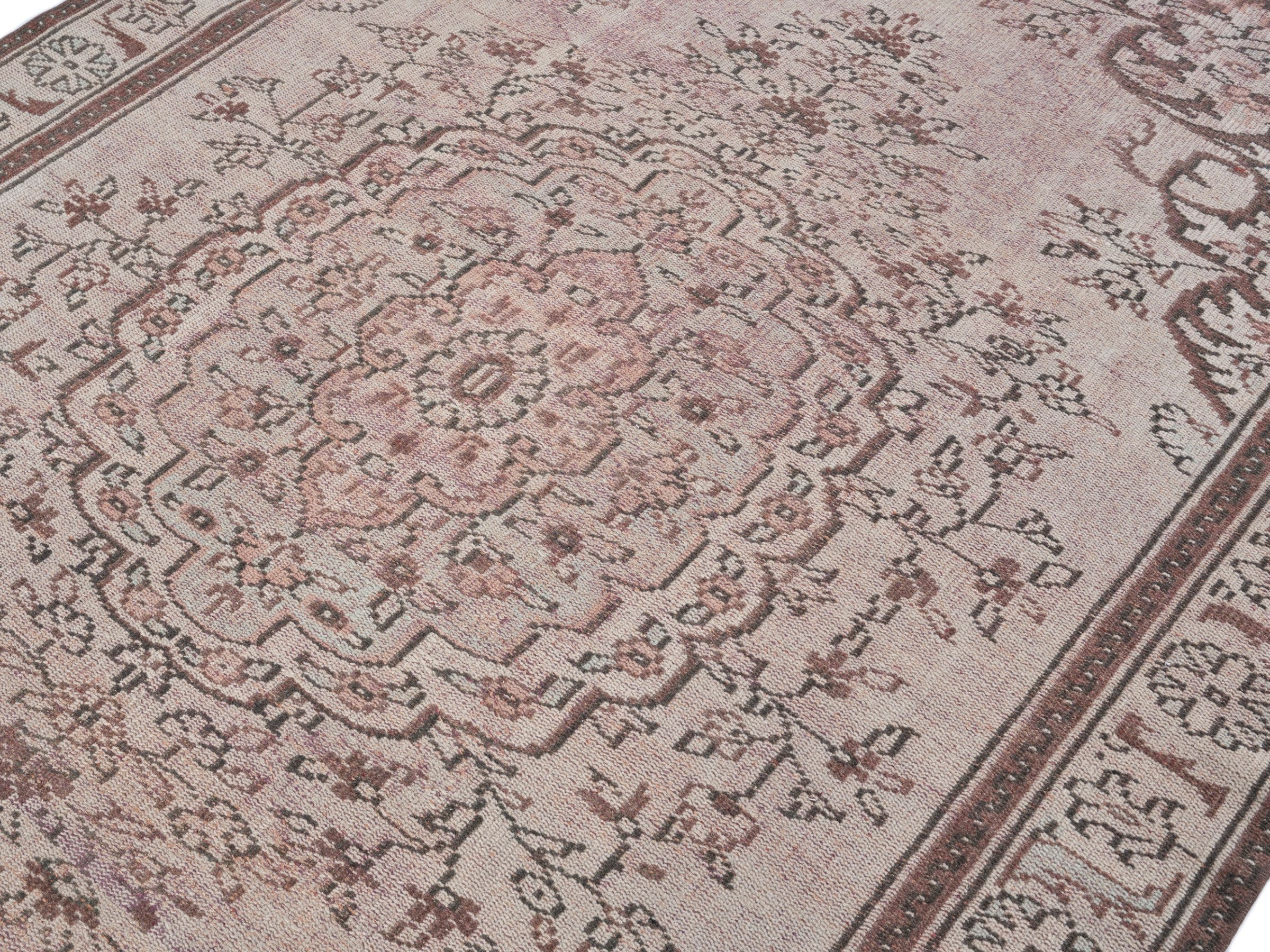 Turkish Manisa area rug in greige and dusty rose, view 5 of 10
