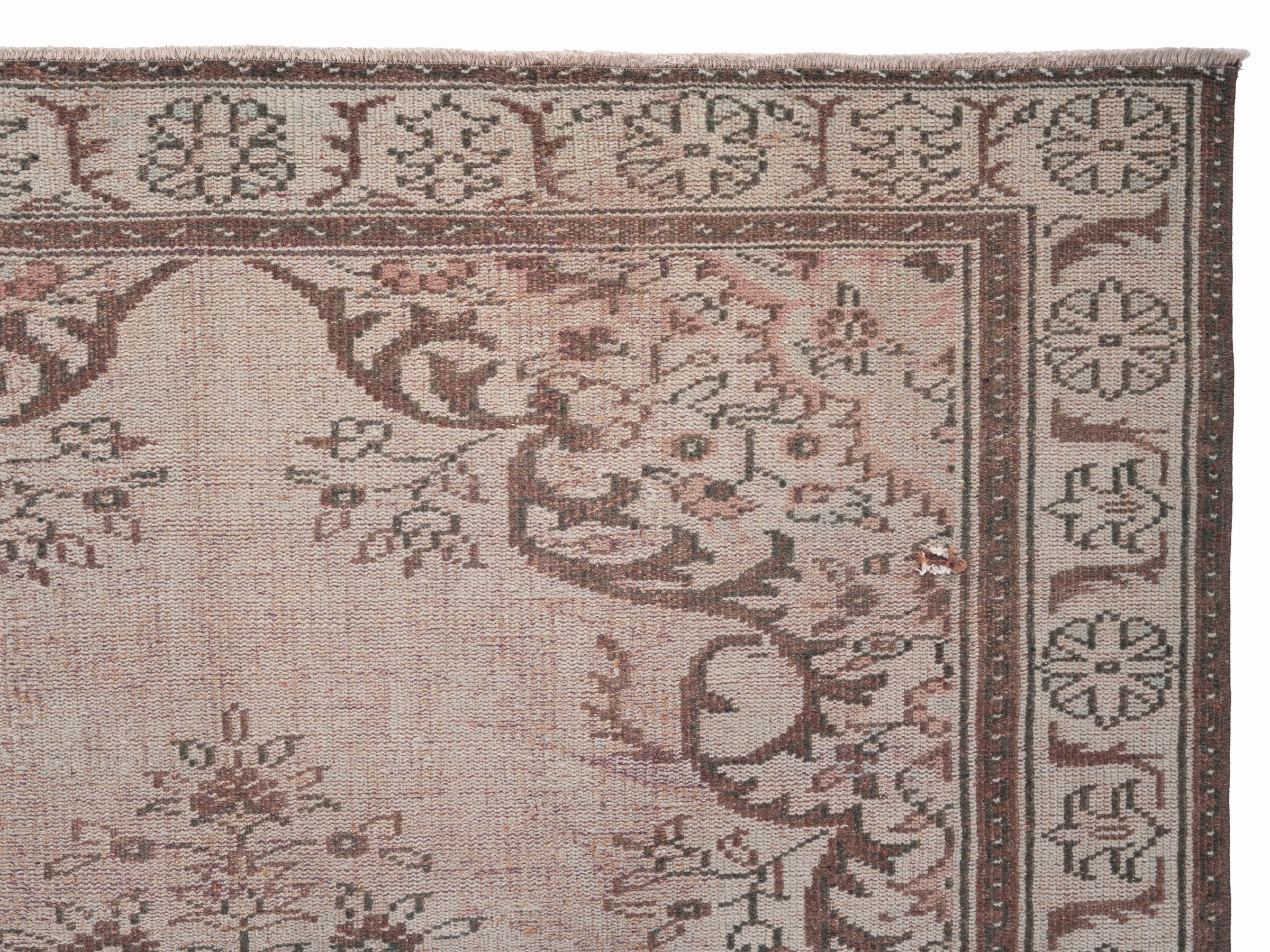 Turkish Manisa area rug in greige and dusty rose, view 8 of 10