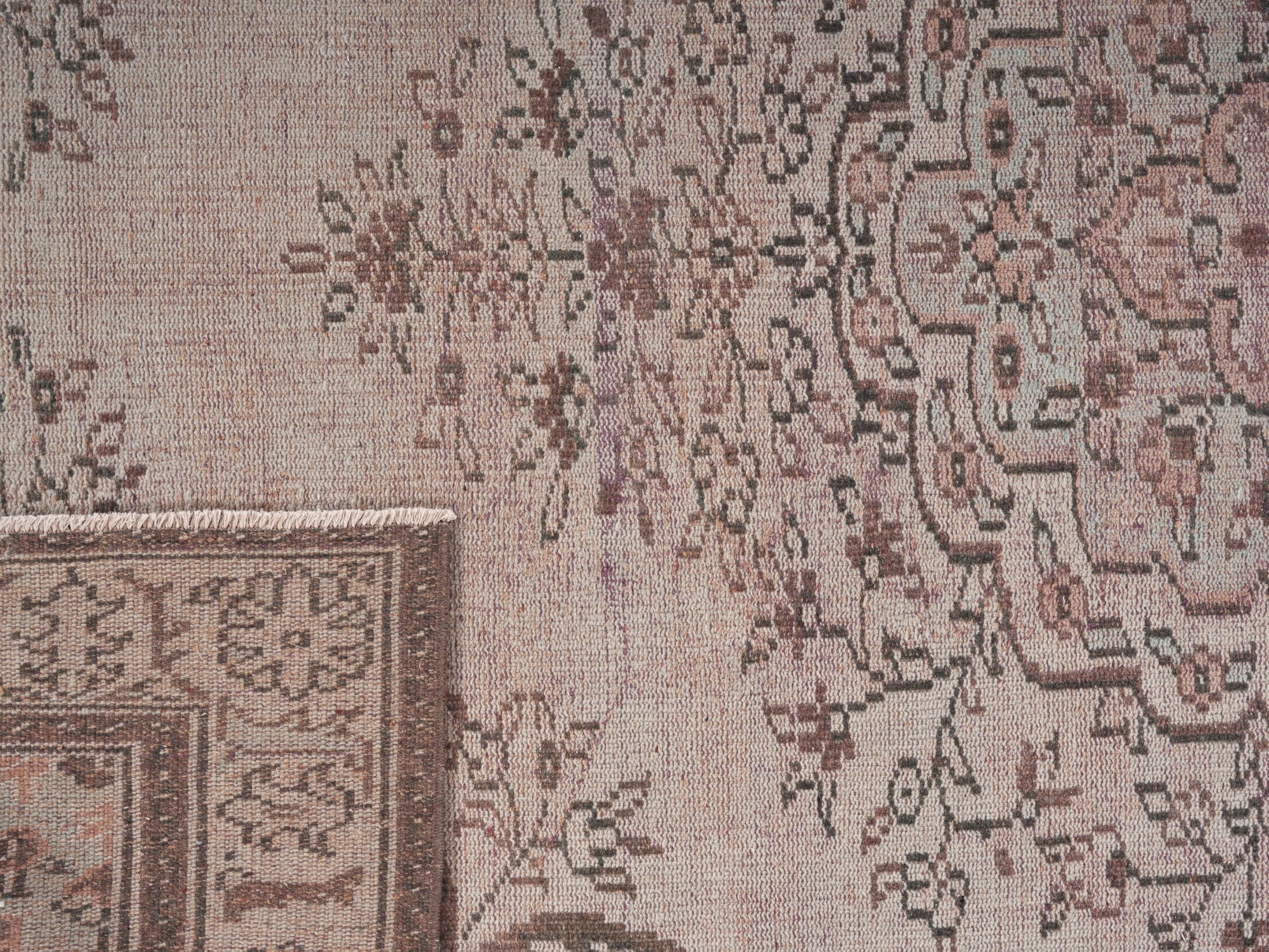 Turkish Manisa area rug in greige and dusty rose, view 10 of 10